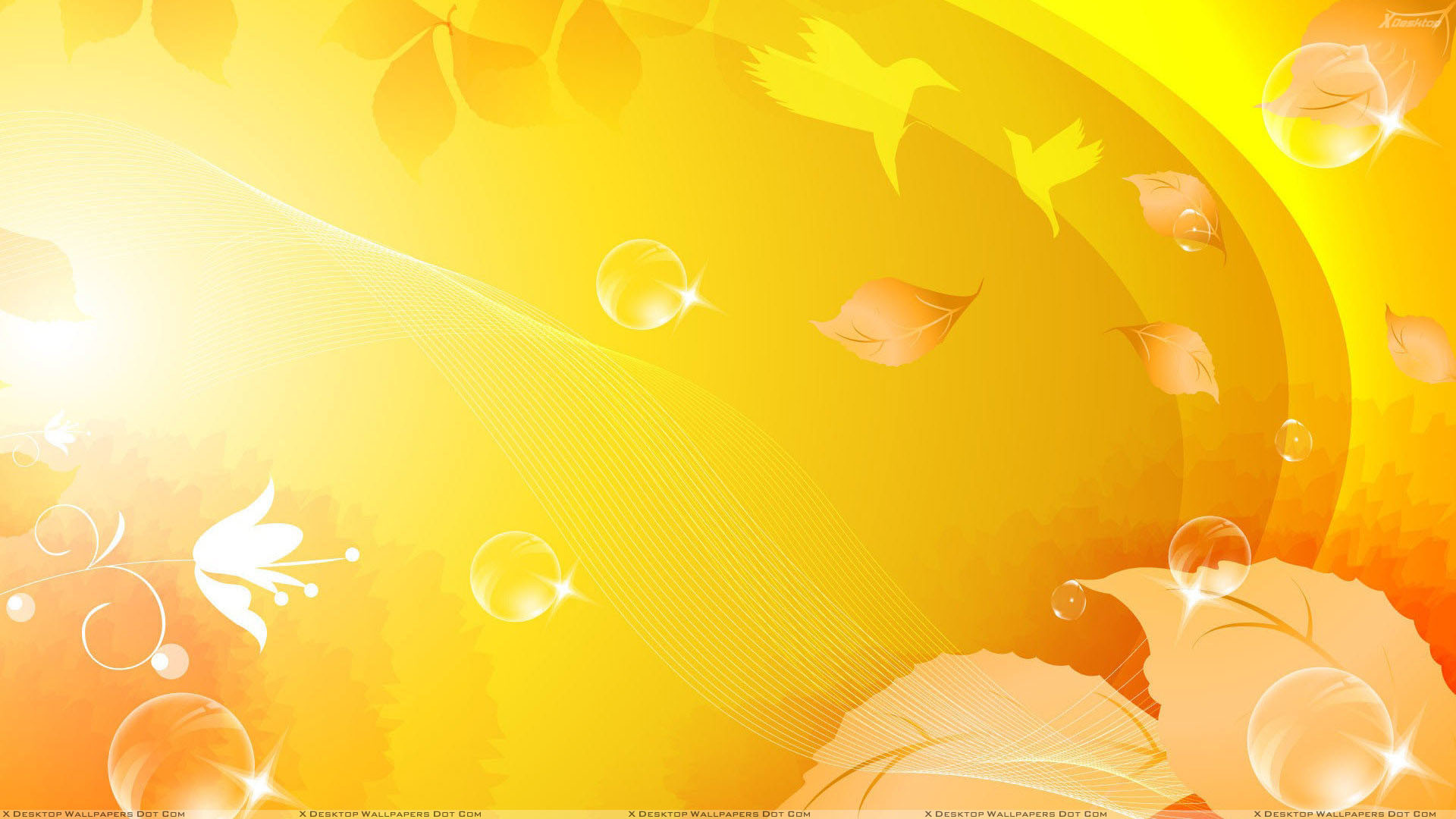 Foglie, Bolle, Giallo arancio, Illustrazione, Full HD, sfondo per portatile
