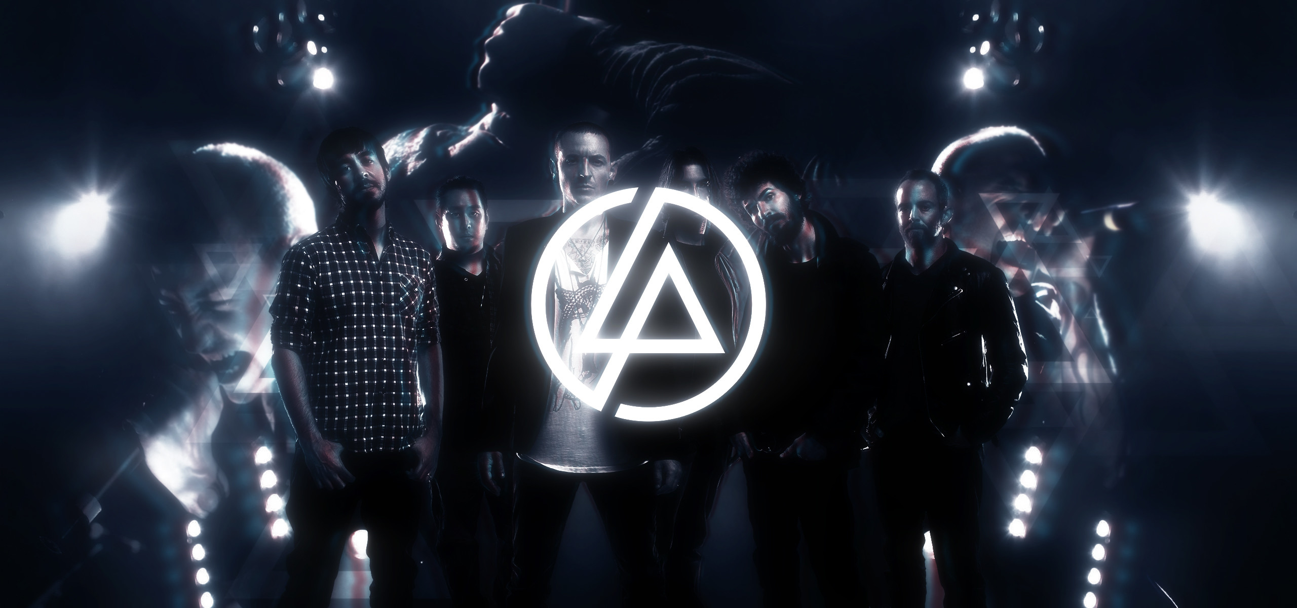 Linkin Park, Logo Linkin Park, Band, Luci di scena, 2K, wallpaper desktop