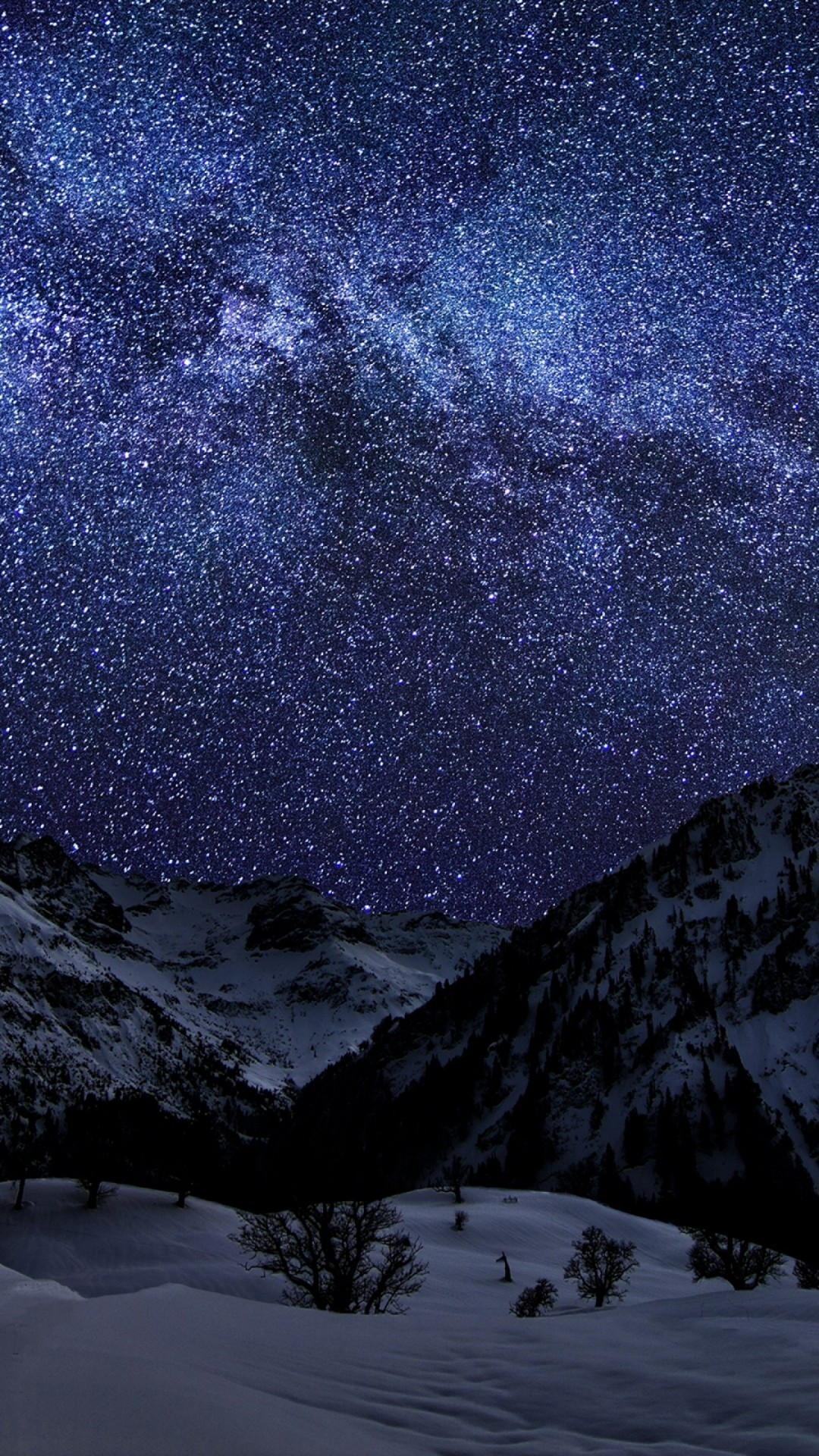 Cielo stellato, Montagne, Neve, Notte, sfondo iPhone 7
