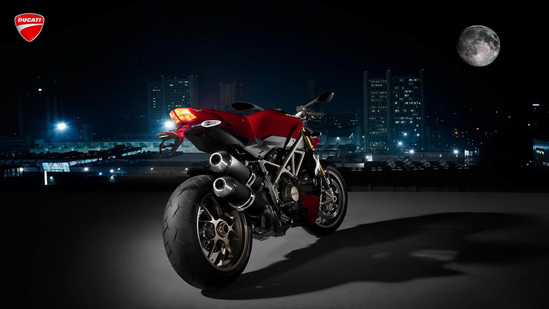 Ducati Streetfighter, Moto, Notte, Luna, Full HD, wallpaper per portatile