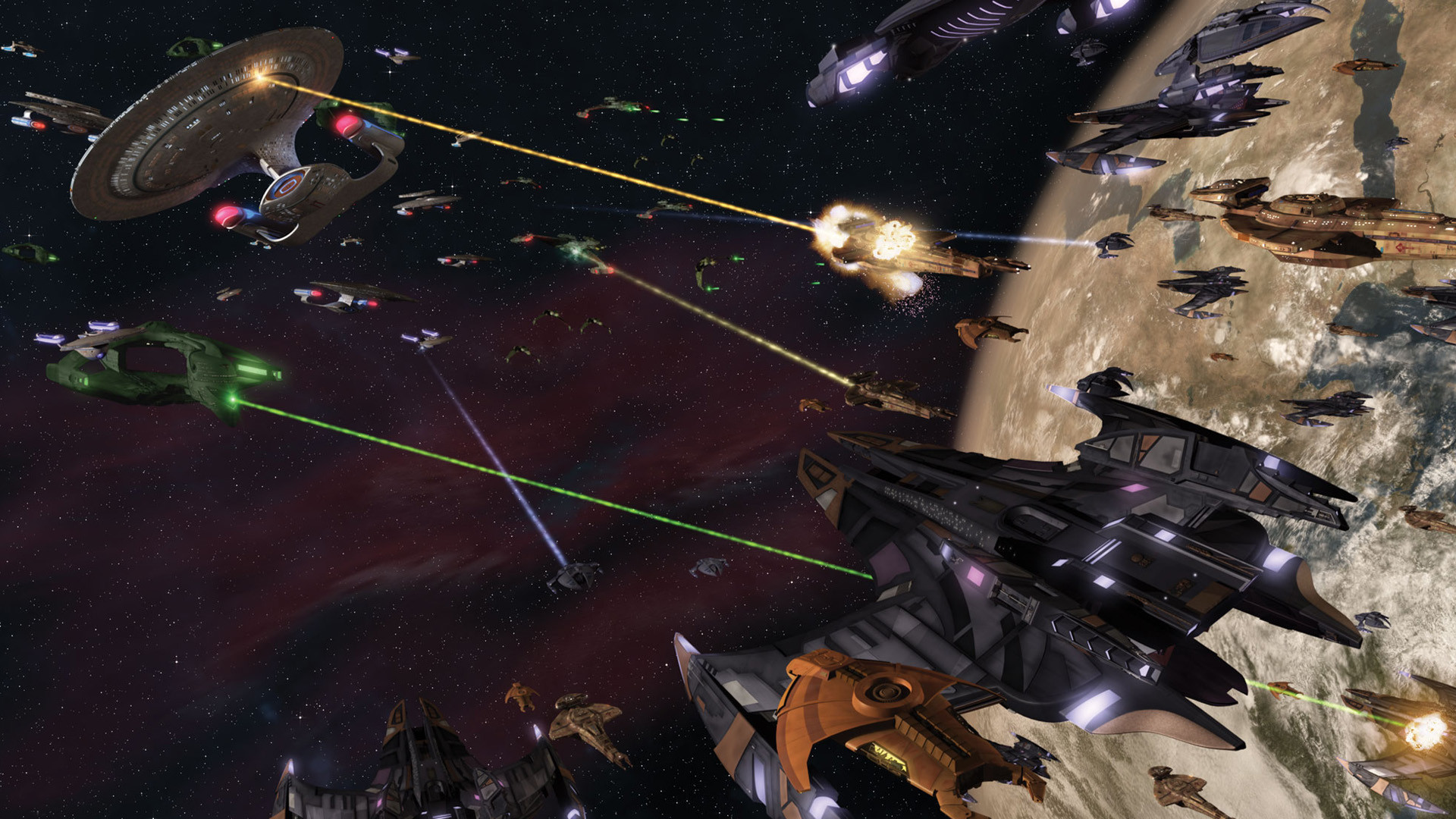 Star Trek, Battaglia spaziale, Astronavi, Pianeta, Laser, Full HD 1080p, sfondo desktop
