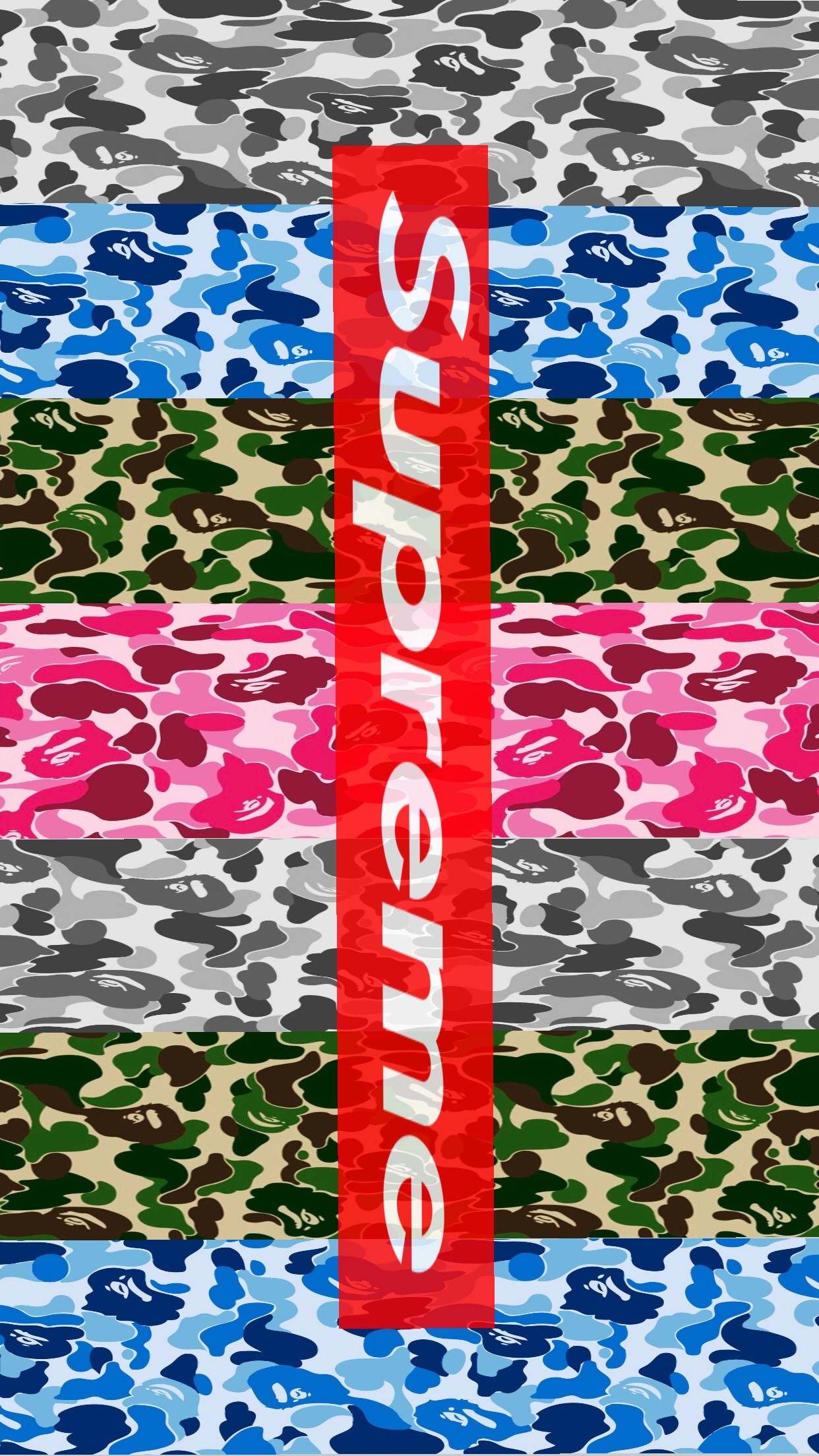 Logo Supreme, BAPE, Camouflage, Collaborazione, 1242x2208, schermata di blocco iPhone