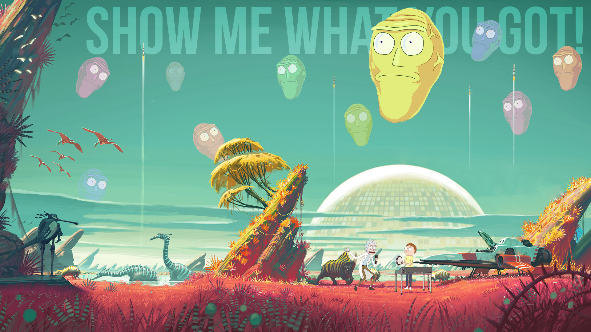 Rick and Morty, Testa gigante, Show Me What You Got, Paesaggio alieno, sfondo widescreen Full HD