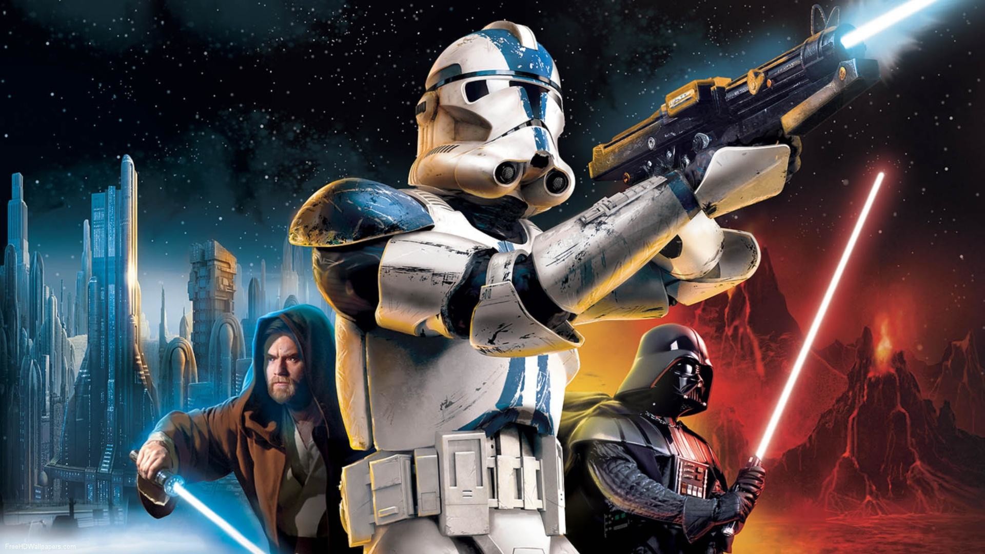 Star Wars: Battlefront II, Clone trooper, Darth Vader, Obi-Wan Kenobi, Videogioco, wallpaper Full HD
