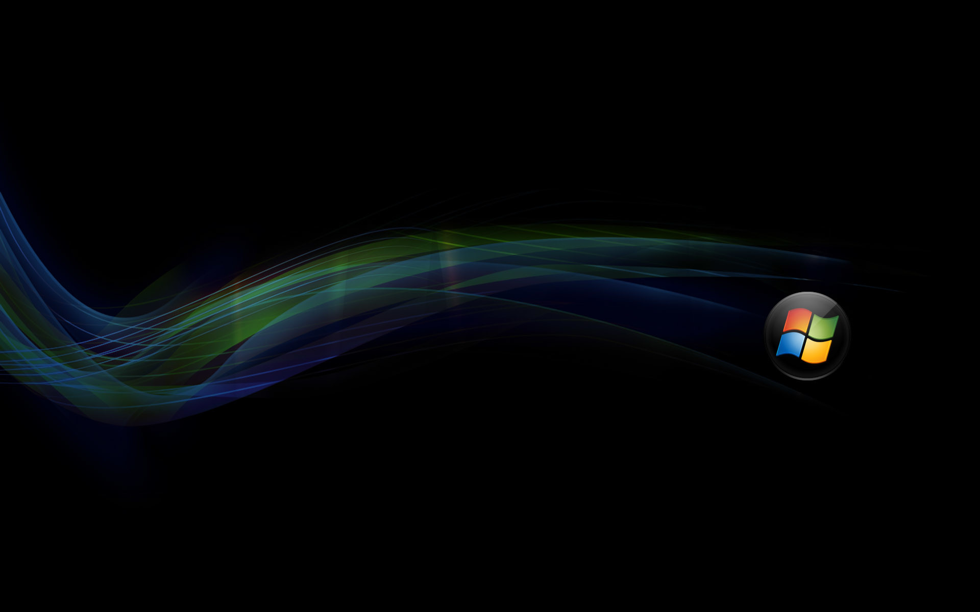 Windows 7, Pulsante Start, Onde di luce, Sfondo nero, Full HD, wallpaper desktop