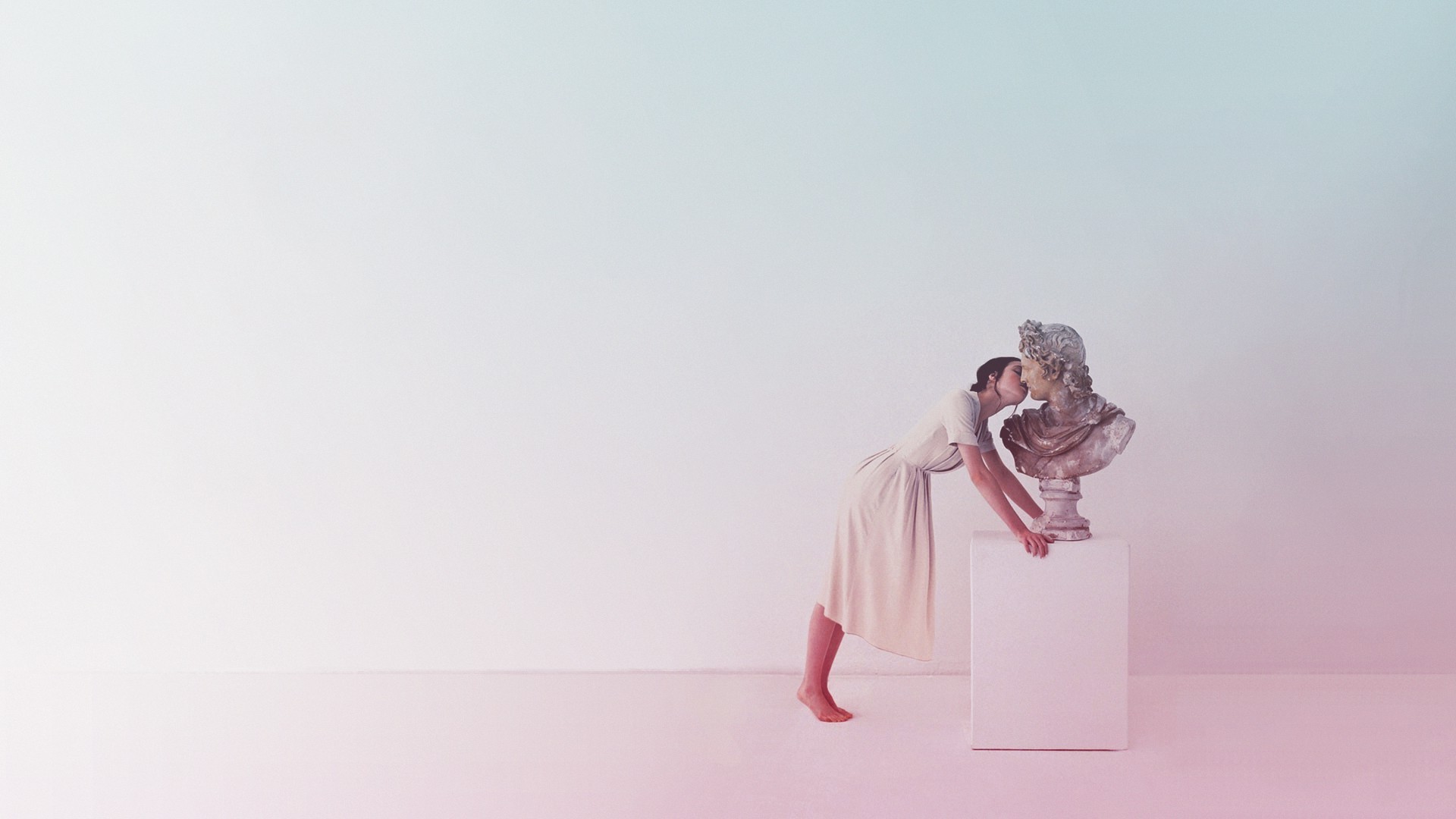 Vaporwave, Busto classico, Ragazza, Minimalista, Pastello, 16:9 Full HD, wallpaper widescreen
