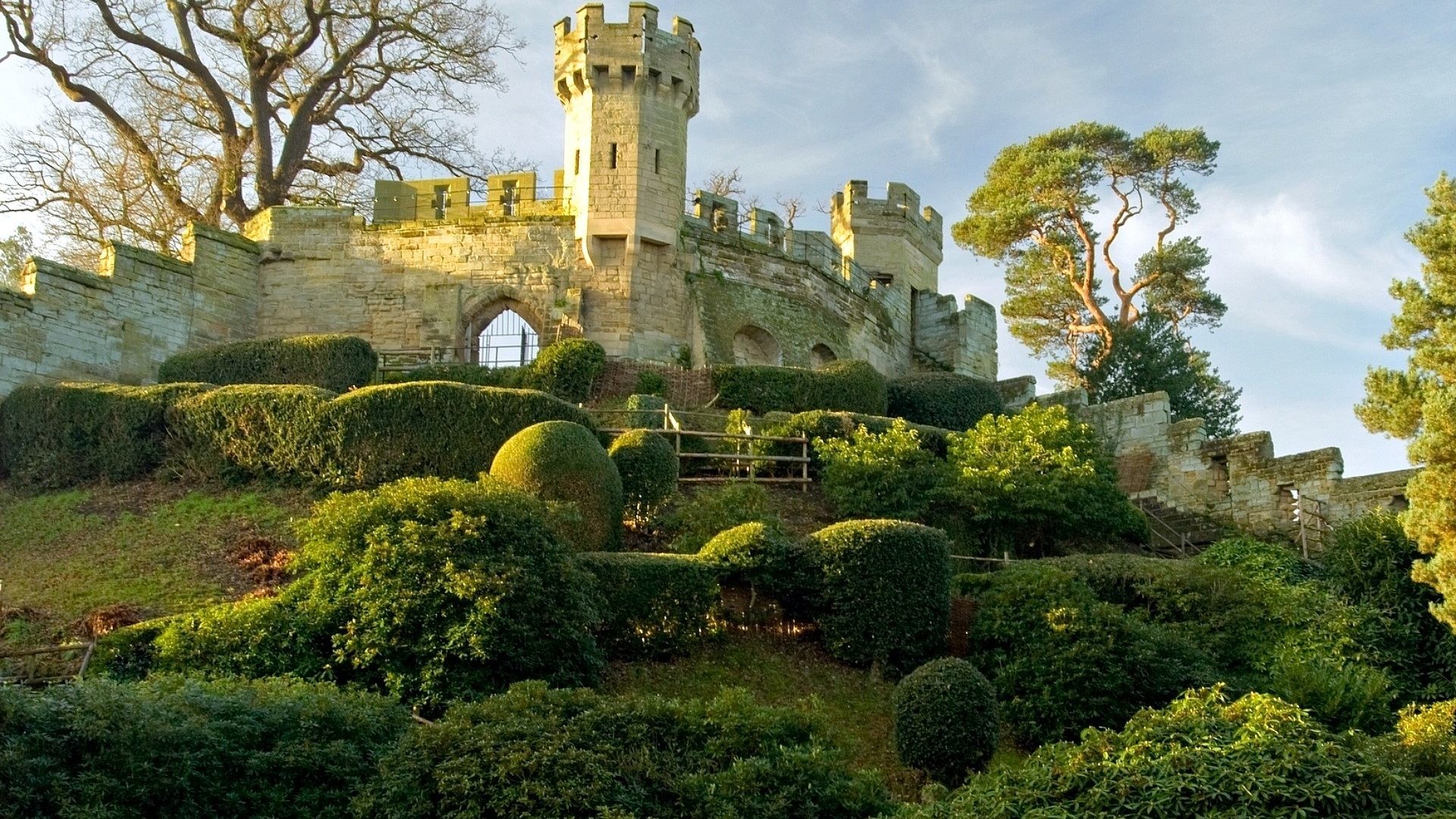 Castello di Warwick, Inghilterra, Torre, Giardino, Siepi, Full HD 1080p, sfondo desktop