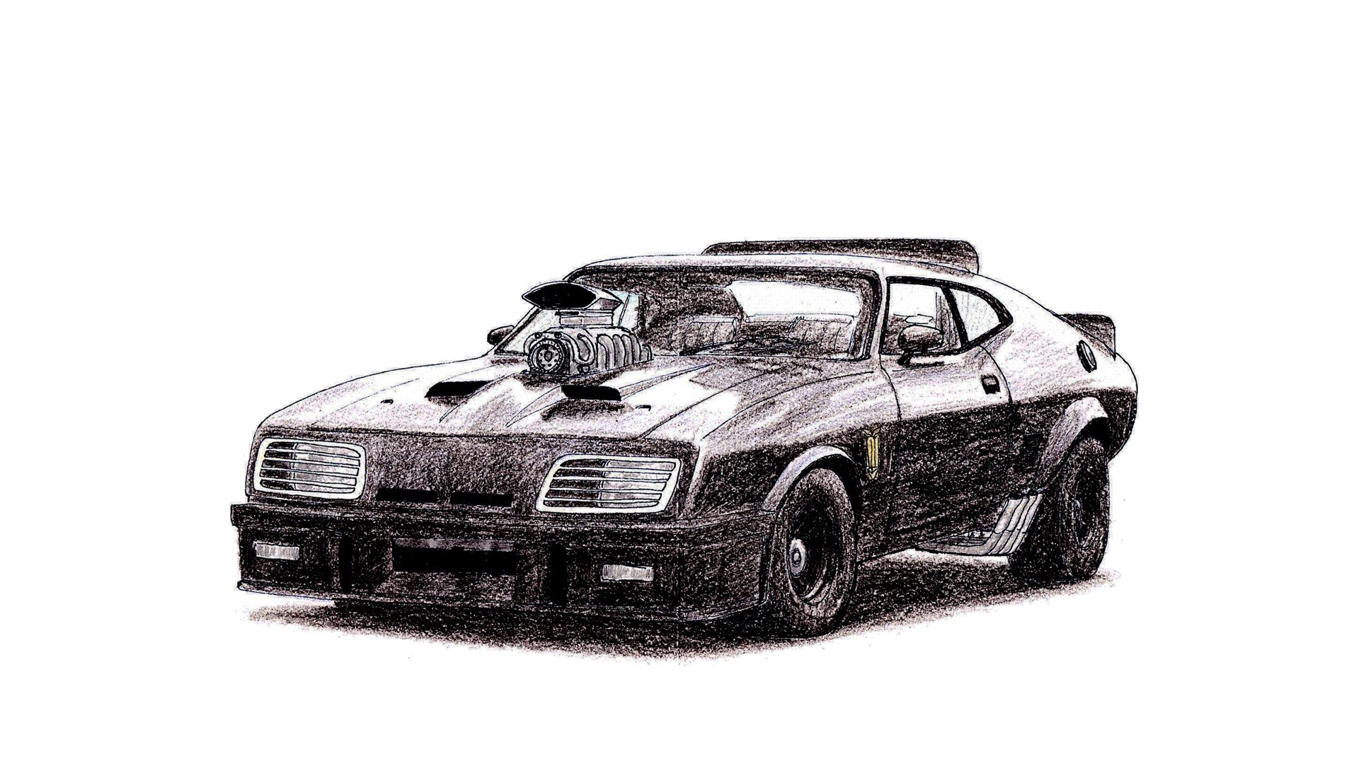 Interceptor, Ford Falcon XB GT, Mad Max, Disegno, Sfondo bianco, wallpaper per portatile