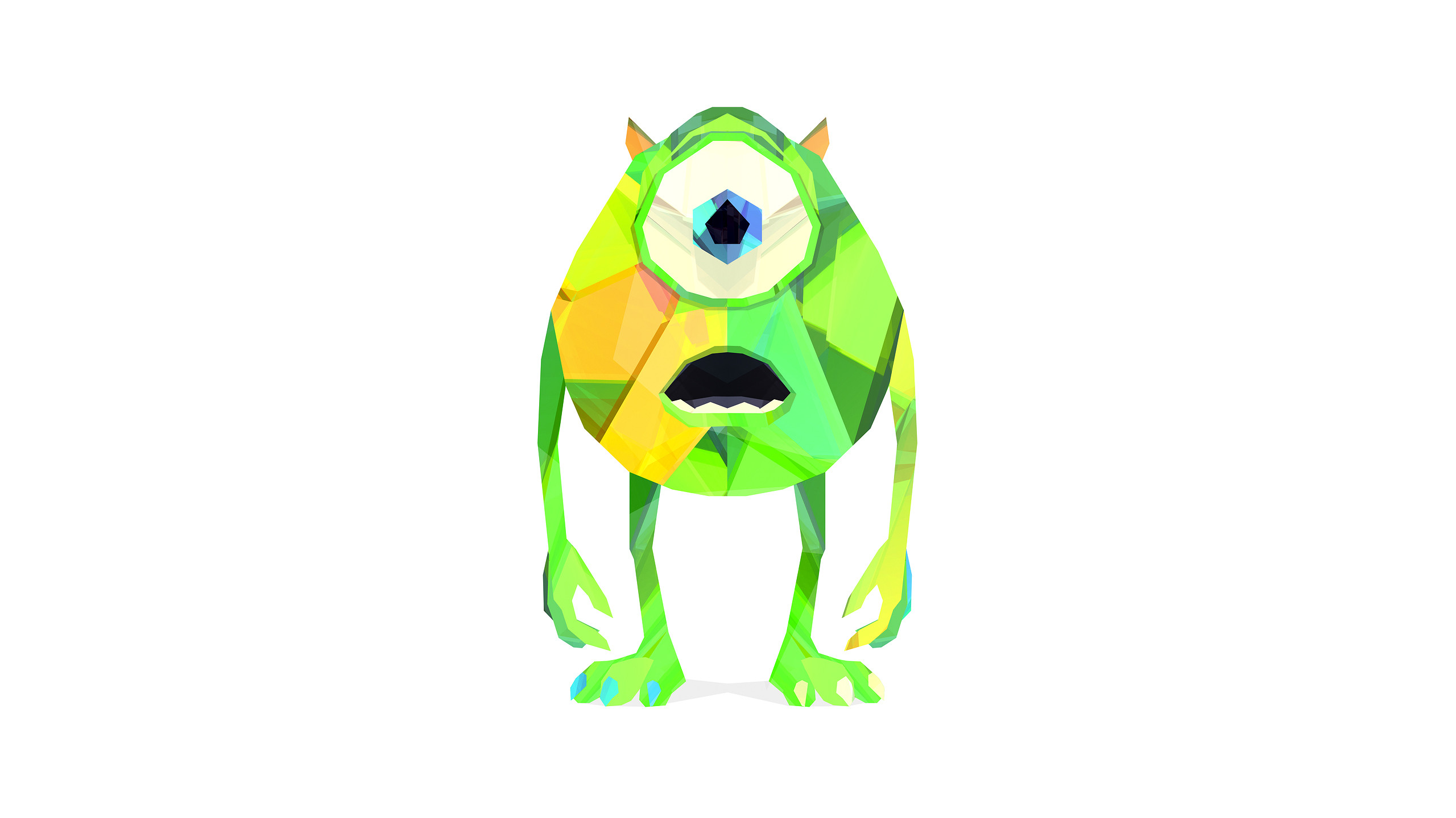 Mike Wazowski, Monsters & Co., Pixar, Low poly, Sfondo bianco, 2K, wallpaper per computer
