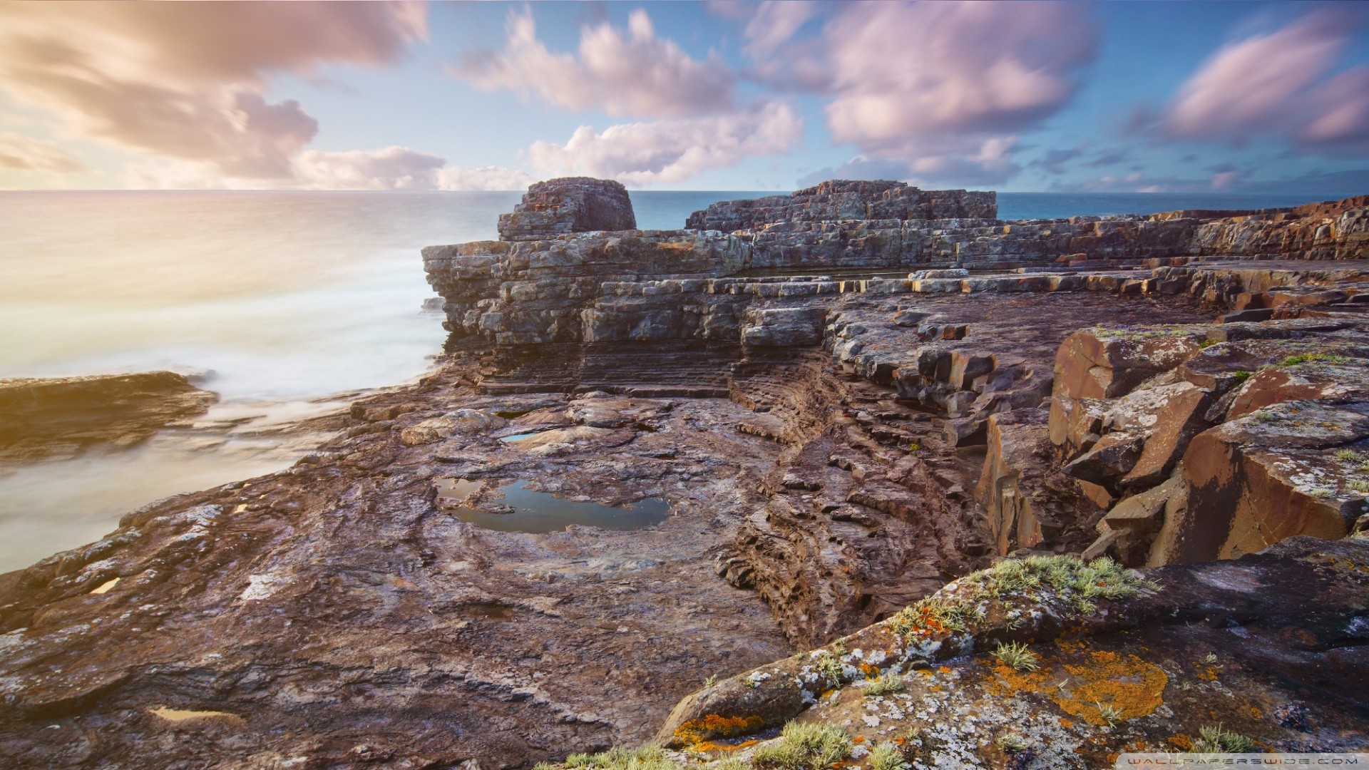 Irlanda, Costa rocciosa, Tramonto, Full HD, sfondo desktop