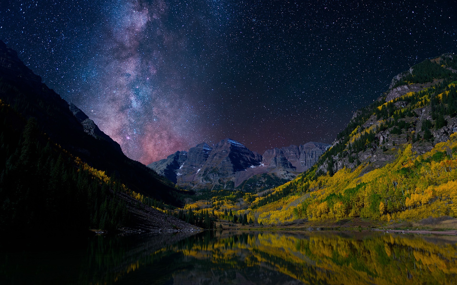 Via Lattea, Maroon Bells, Colorado, Montagne, Notte, 1920x1200, sfondo per PC