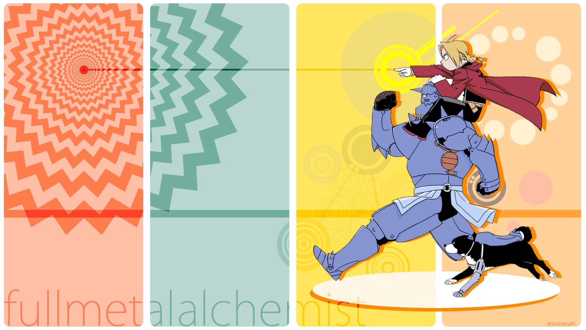 Edward Elric, Alphonse Elric, Fullmetal Alchemist, Gatto, Grafica retro, wallpaper 1920x1080