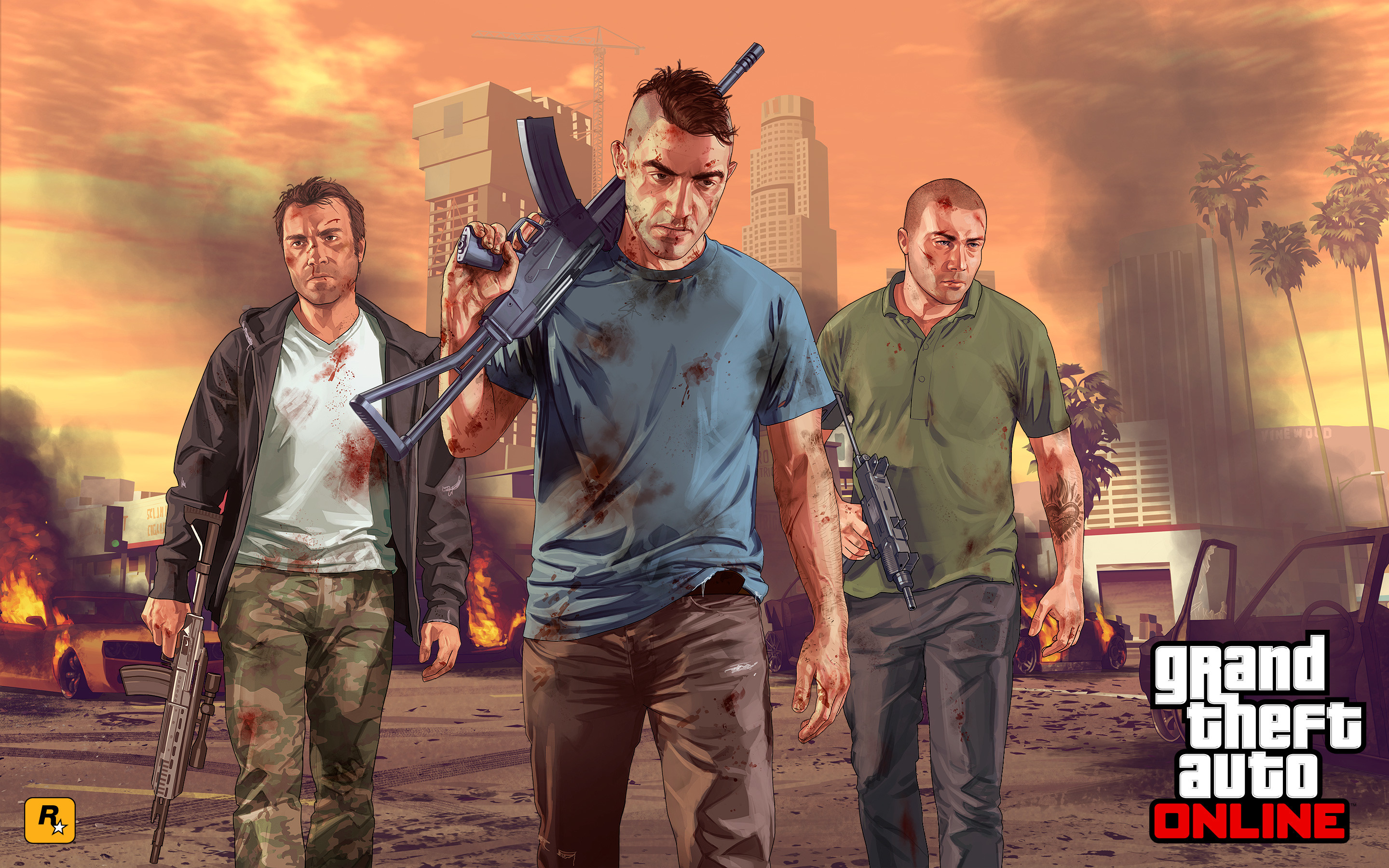 Grand Theft Auto Online, Grand Theft Auto V, Rockstar Games, Città in fiamme, sfondo desktop