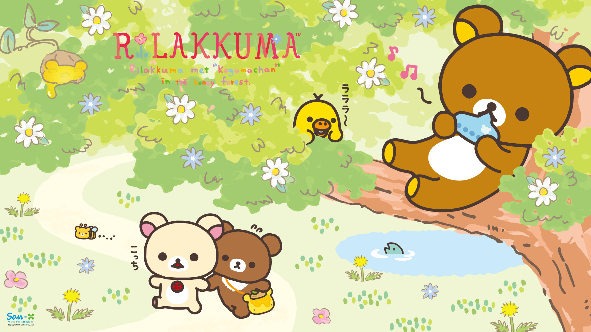 Rilakkuma, Korilakkuma, Kiiroitori, San-X, Fiori, 16:9 Full HD, sfondo widescreen