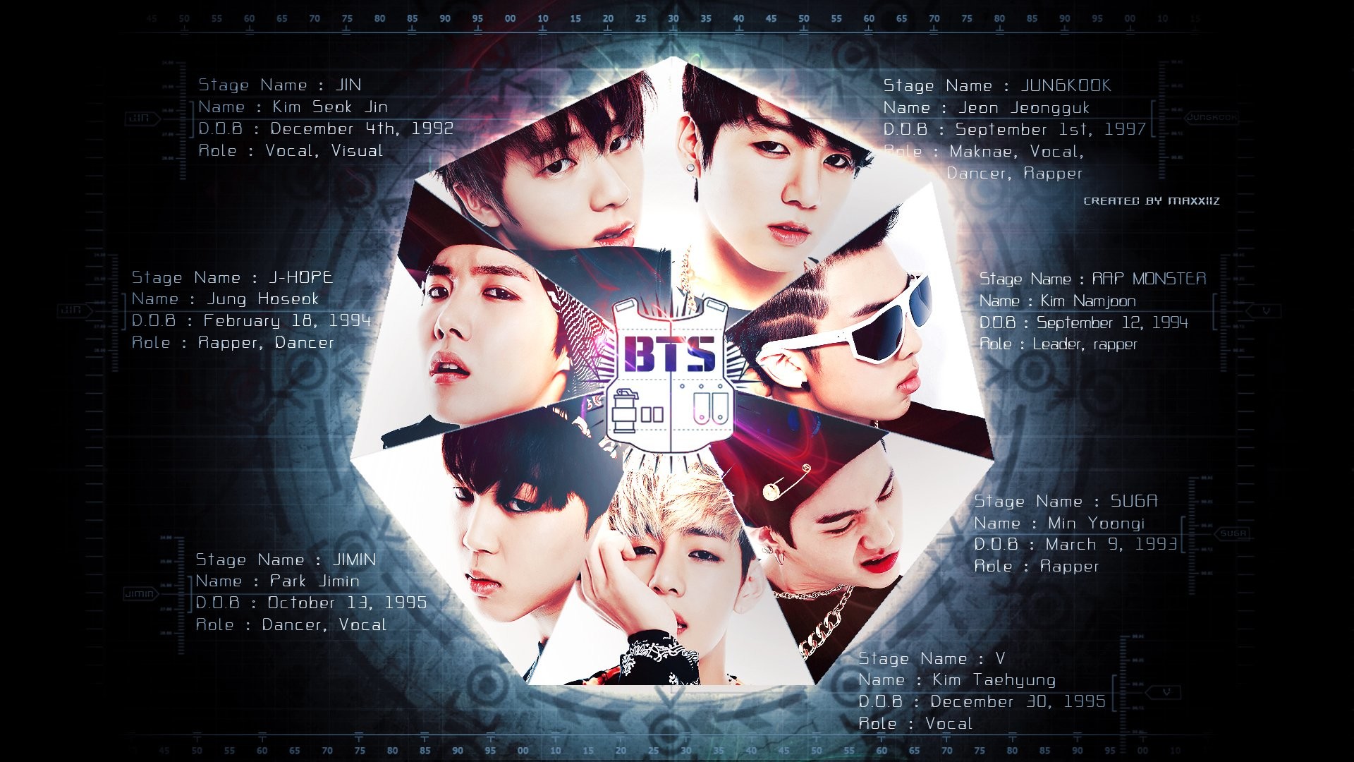 Jin, Suga, J-Hope, RM, Jimin, V, Jungkook, BTS, 1920x1080, immagine di sfondo