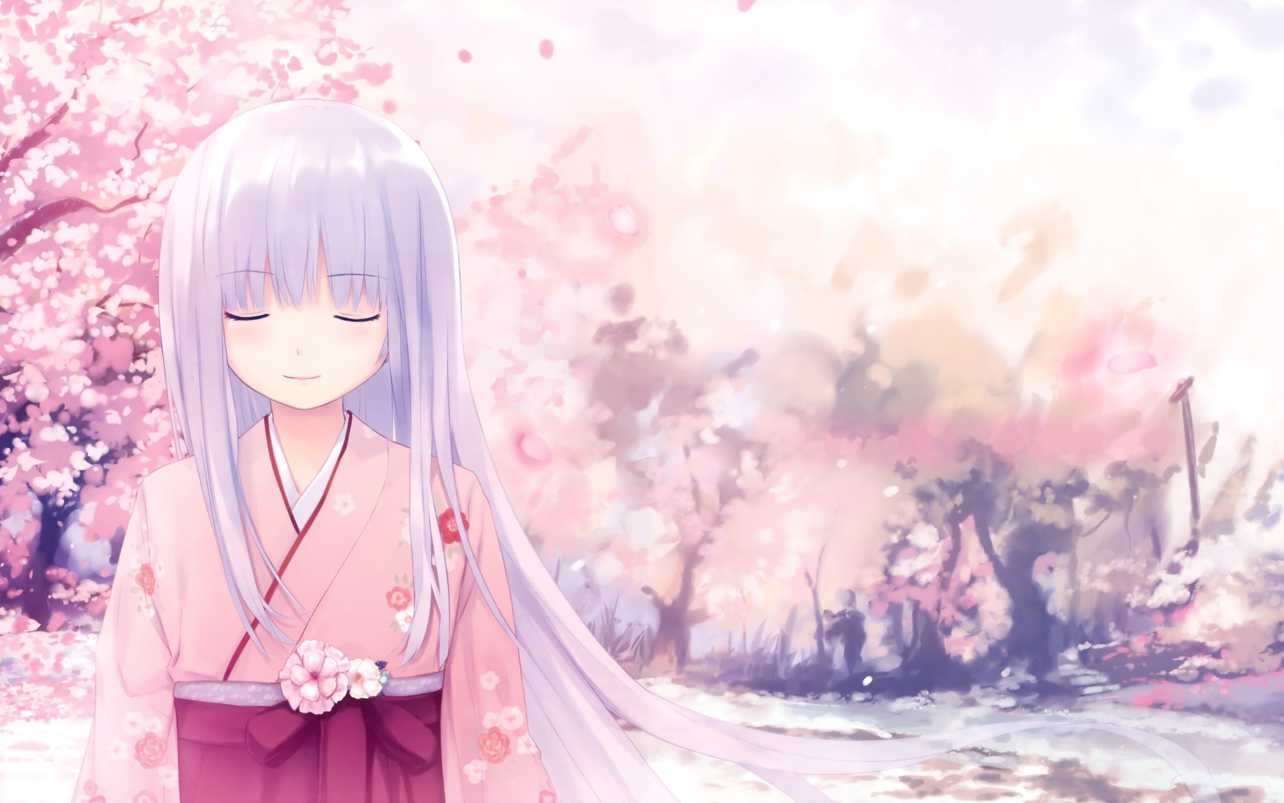 Ragazza anime, Kimono, Ciliegi, Toni pastello, 2560x1600, immagine di sfondo