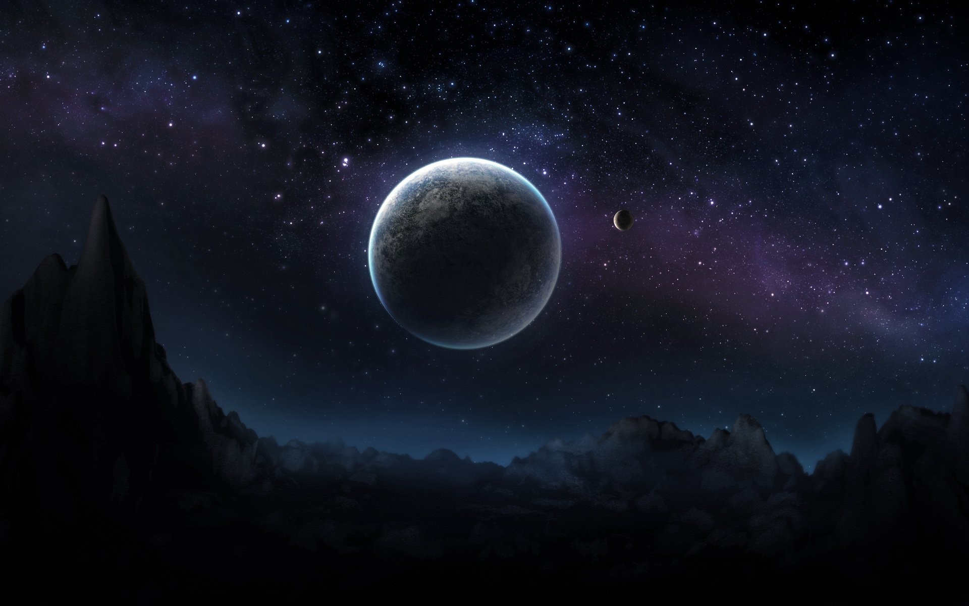 Pianeta, Montagne, Notte, Stelle, 16:10 Full HD, sfondo widescreen