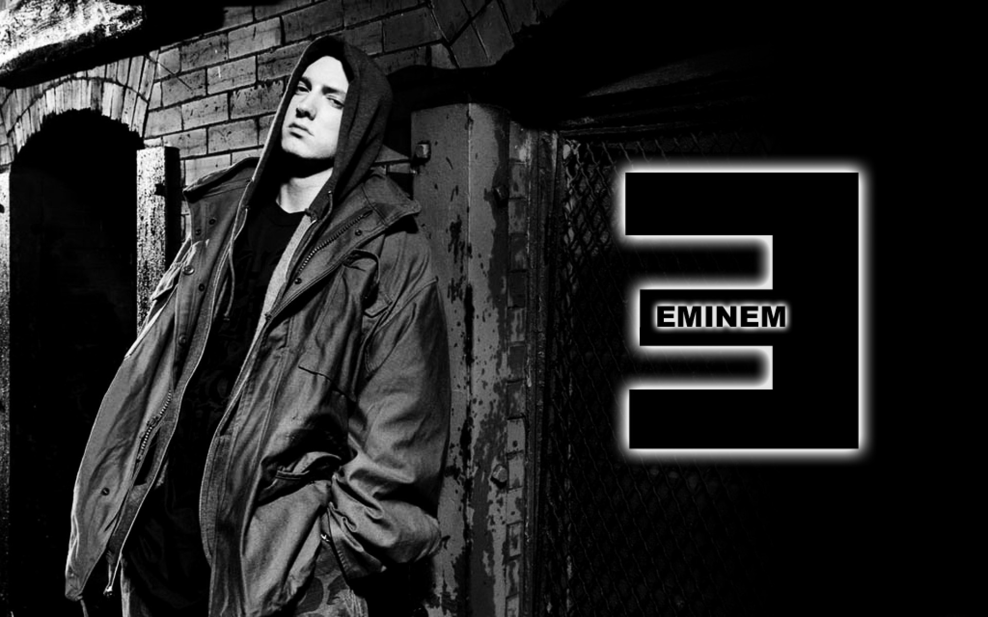 Eminem, Logo, Cappuccio, Bianco e nero, 1920x1200, sfondo per PC