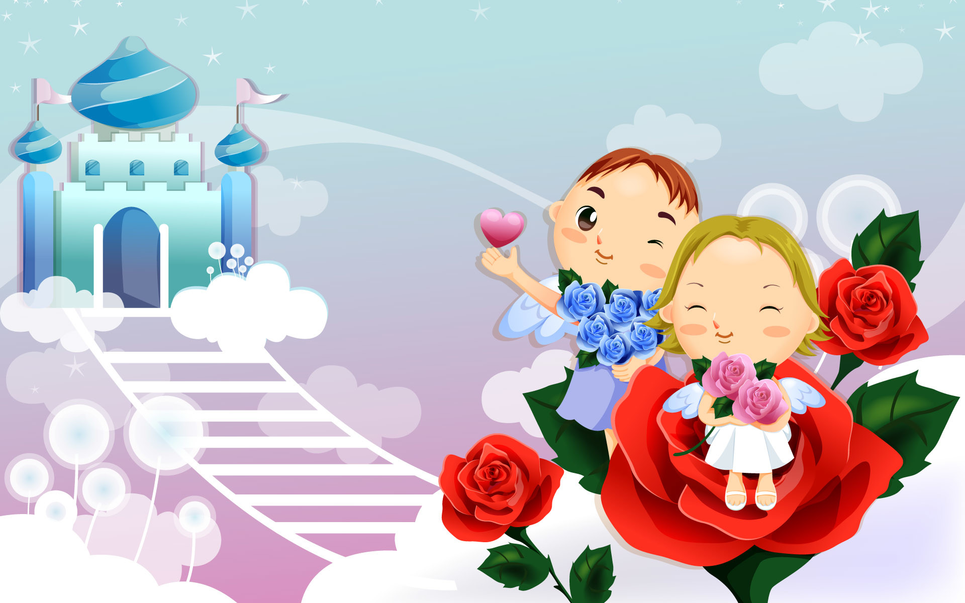 Bambini, Rose, Castello, Illustrazione, 1920x1200, sfondo MacBook Pro