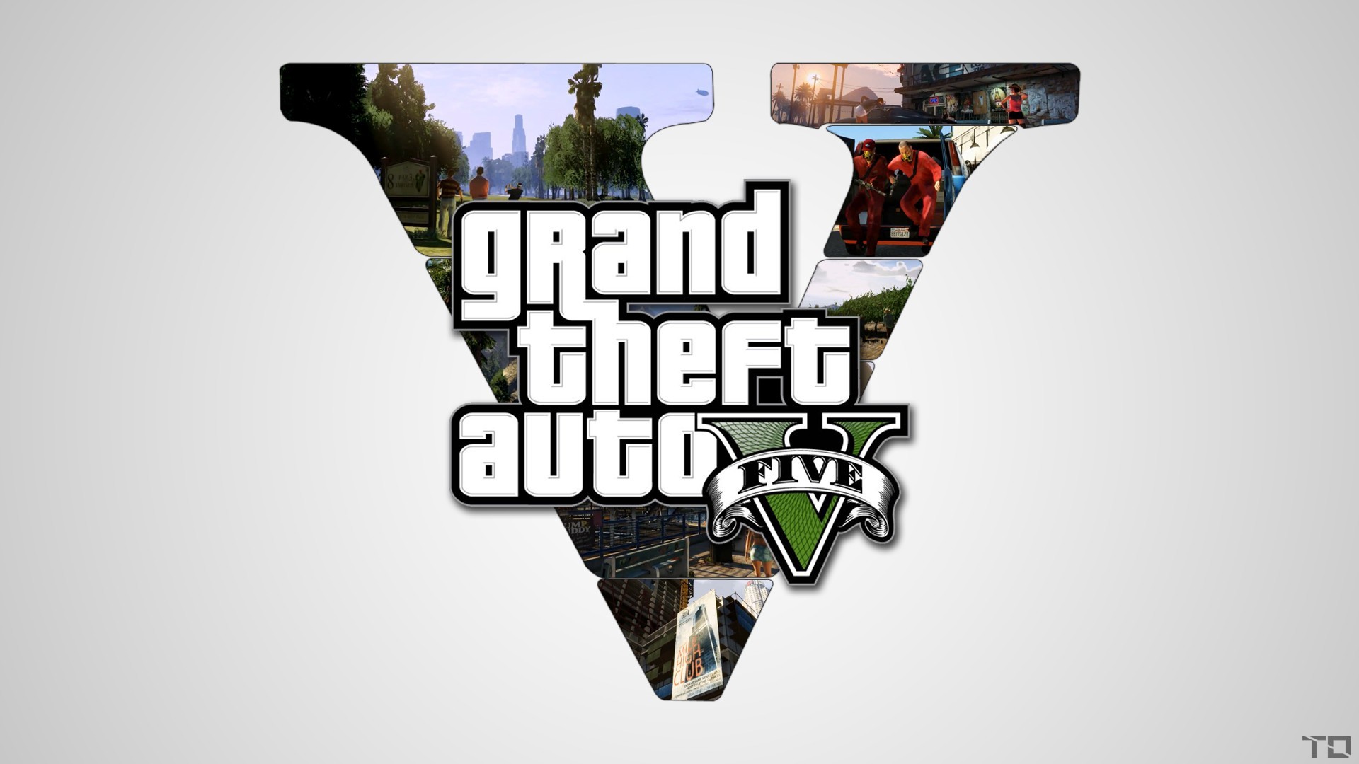 Logo GTA V, Grand Theft Auto V, Sfondo bianco, Minimalista, Full HD, wallpaper per portatile