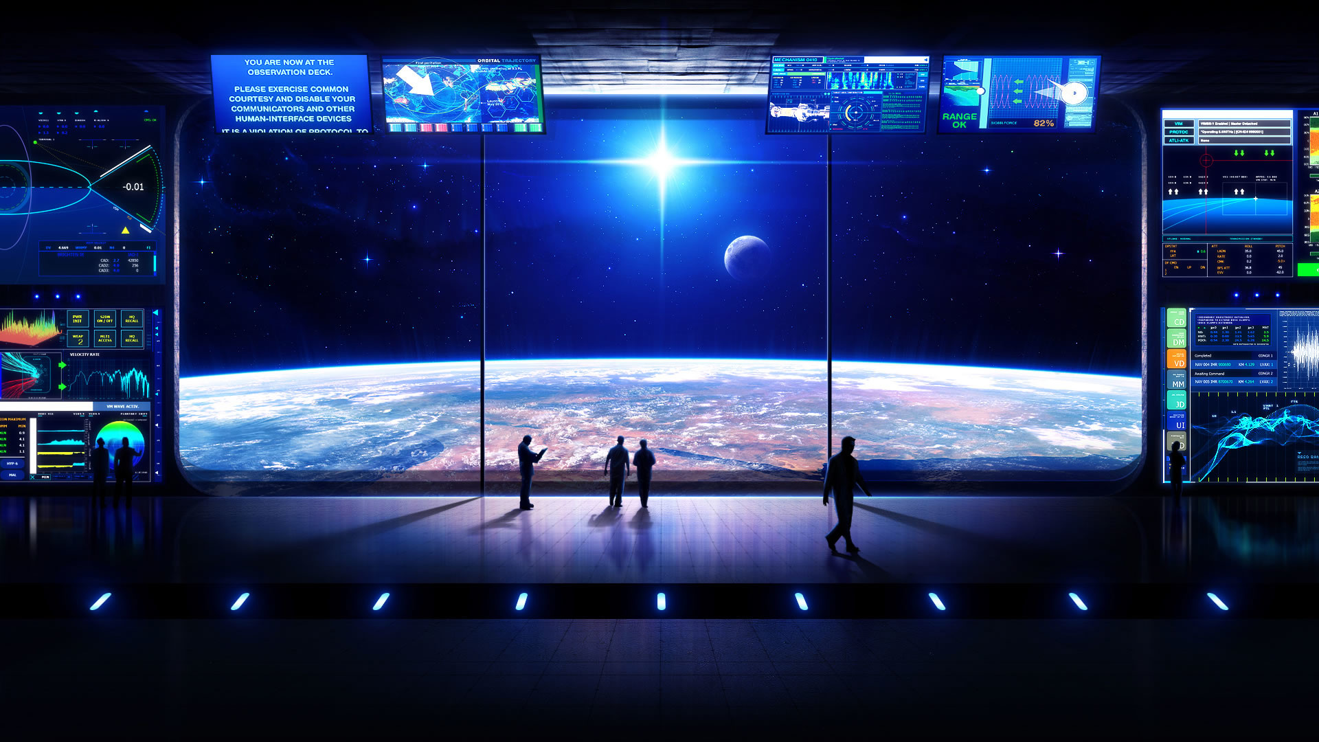 Stazione spaziale, Terra, Ologrammi, Spazio, Fantascienza, Full HD 1080p, sfondo desktop