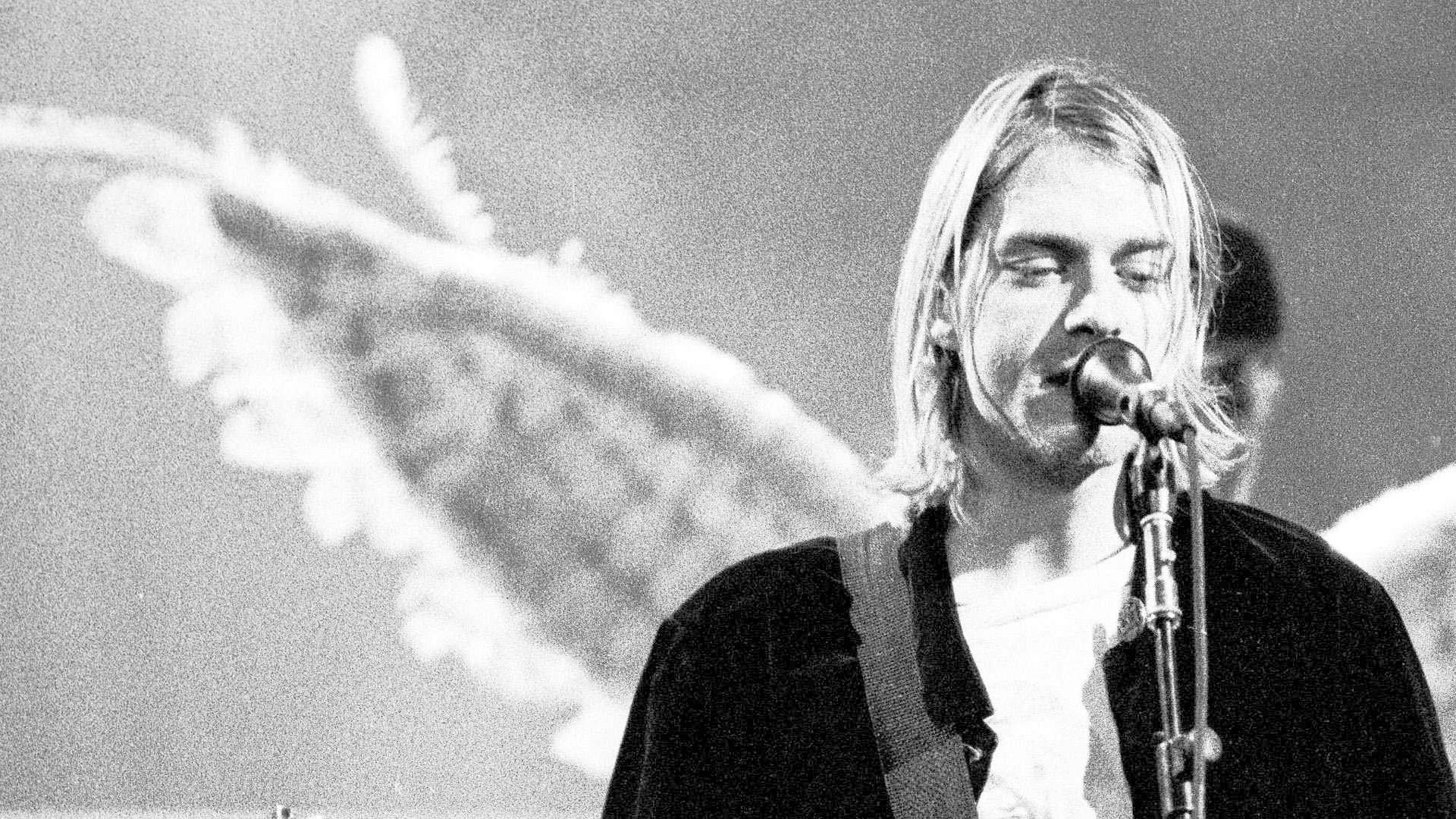 Kurt Cobain, Nirvana, Ali d'angelo, Microfono, Full HD, sfondo Windows 11