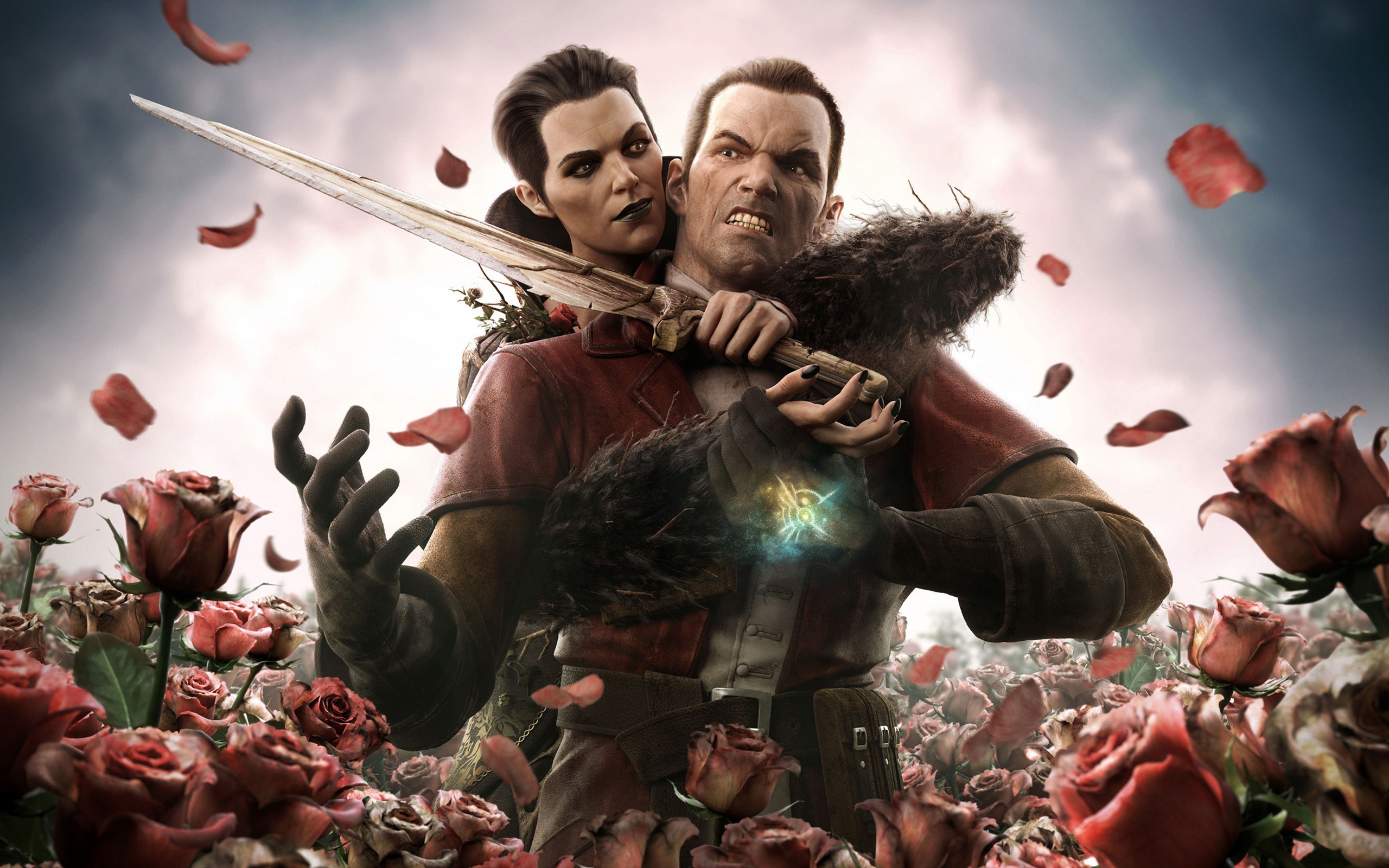 Daud, Dishonored, Rose, Petali, Spada, 2560x1600, immagine di sfondo