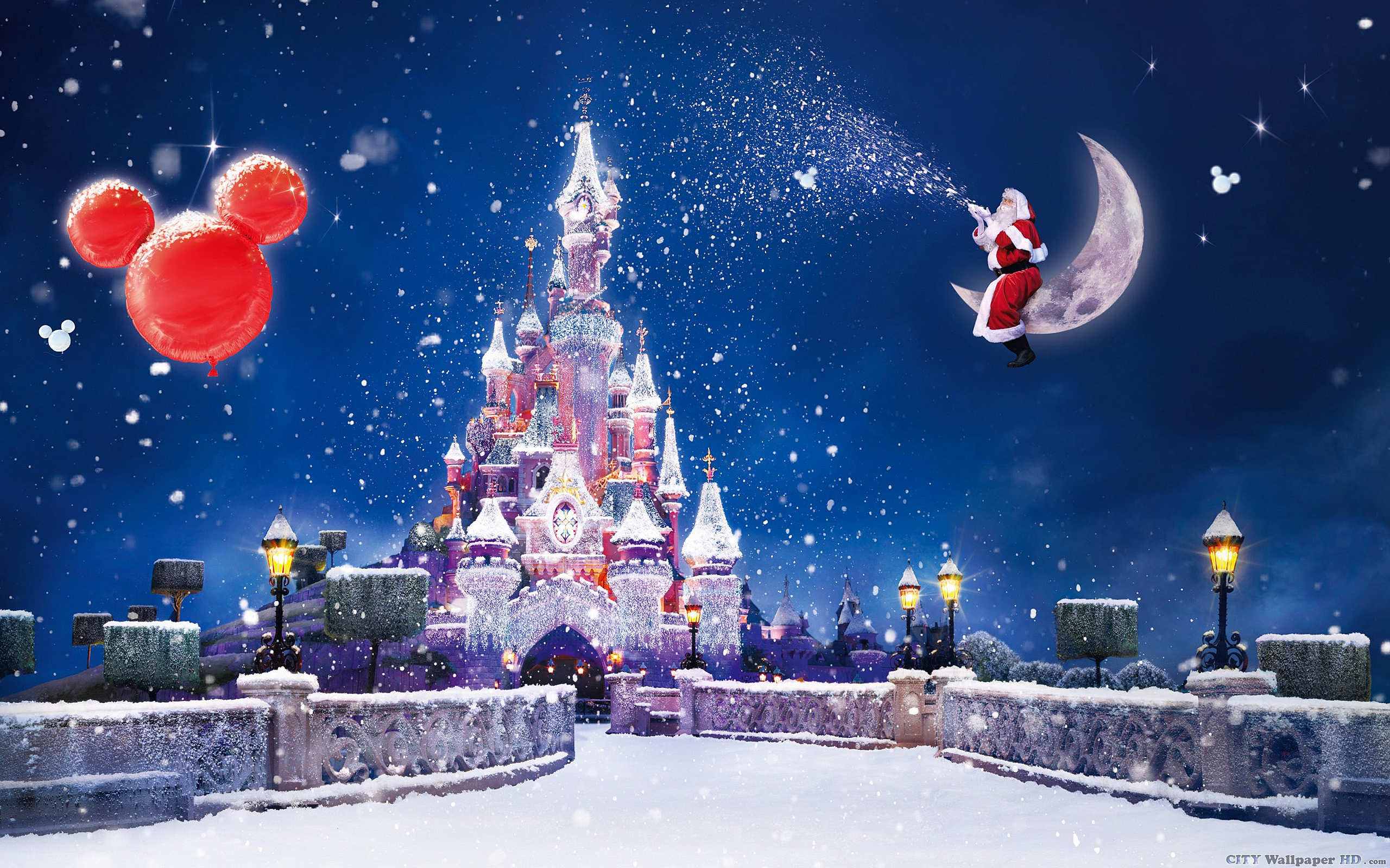 Castello Disney, Disneyland Paris, Babbo Natale, Neve, 2K, sfondo PC
