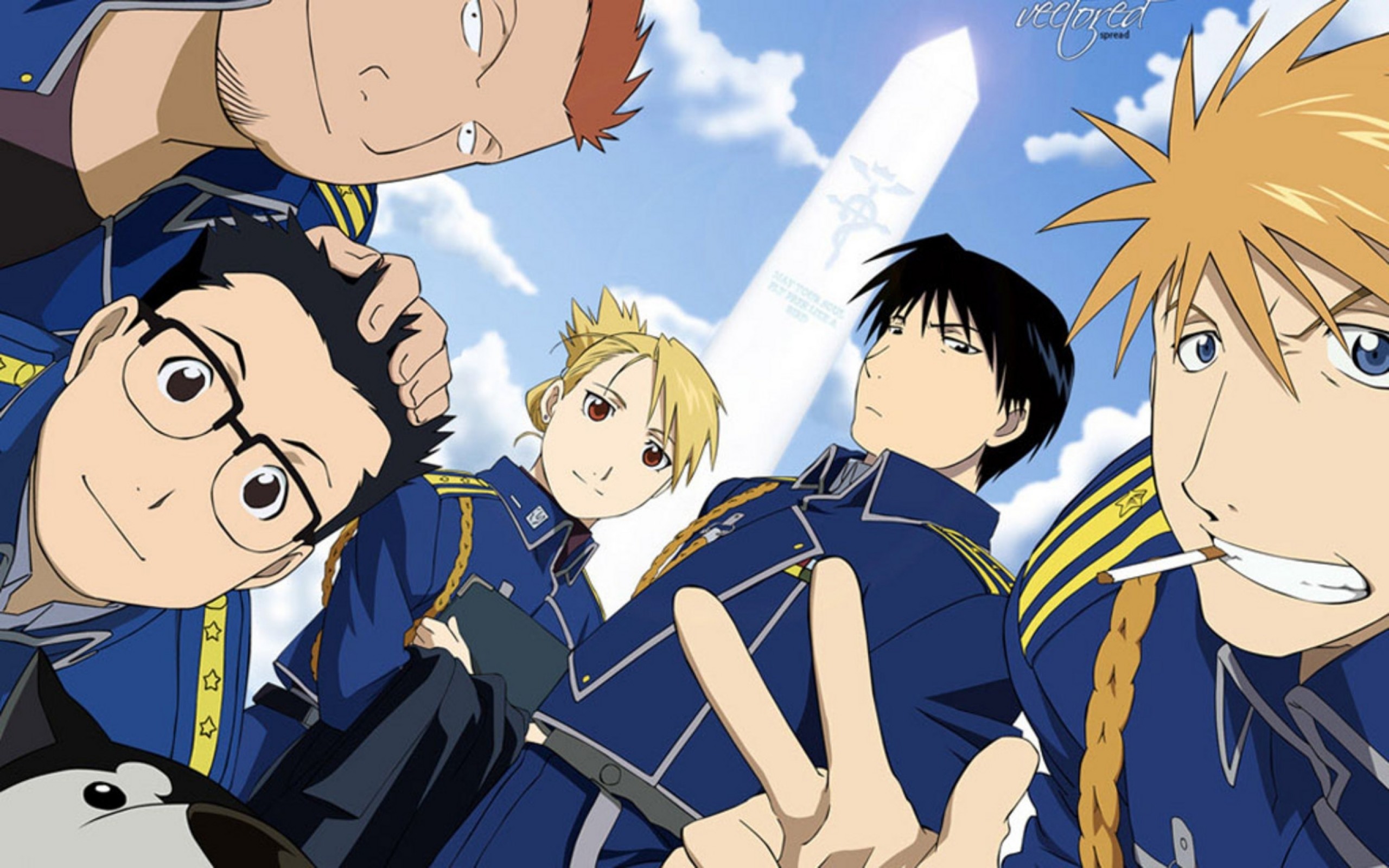 Roy Mustang, Riza Hawkeye, Maes Hughes, Jean Havoc, Fullmetal Alchemist: Brotherhood, sfondo 1600p