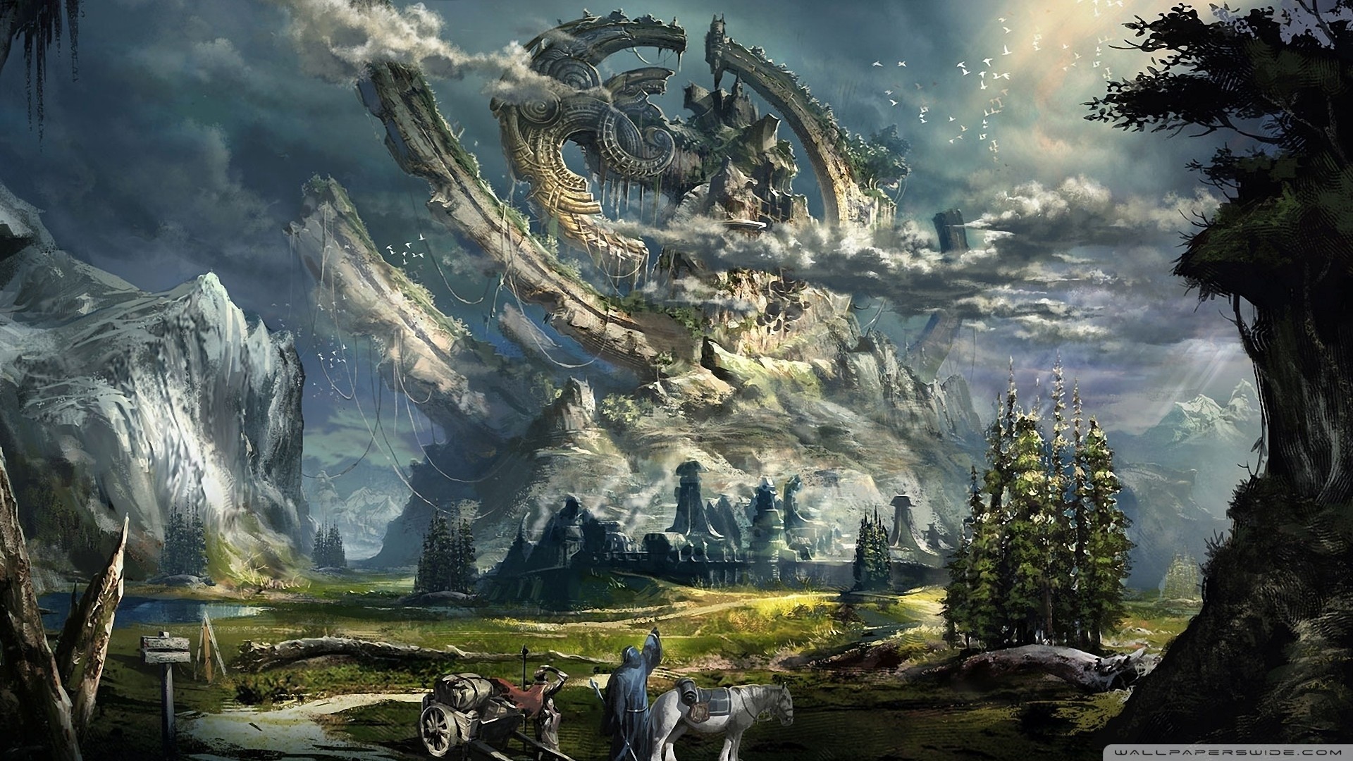 Paesaggio fantasy, Montagne, Arte digitale, Full HD, sfondo per PC e portatile