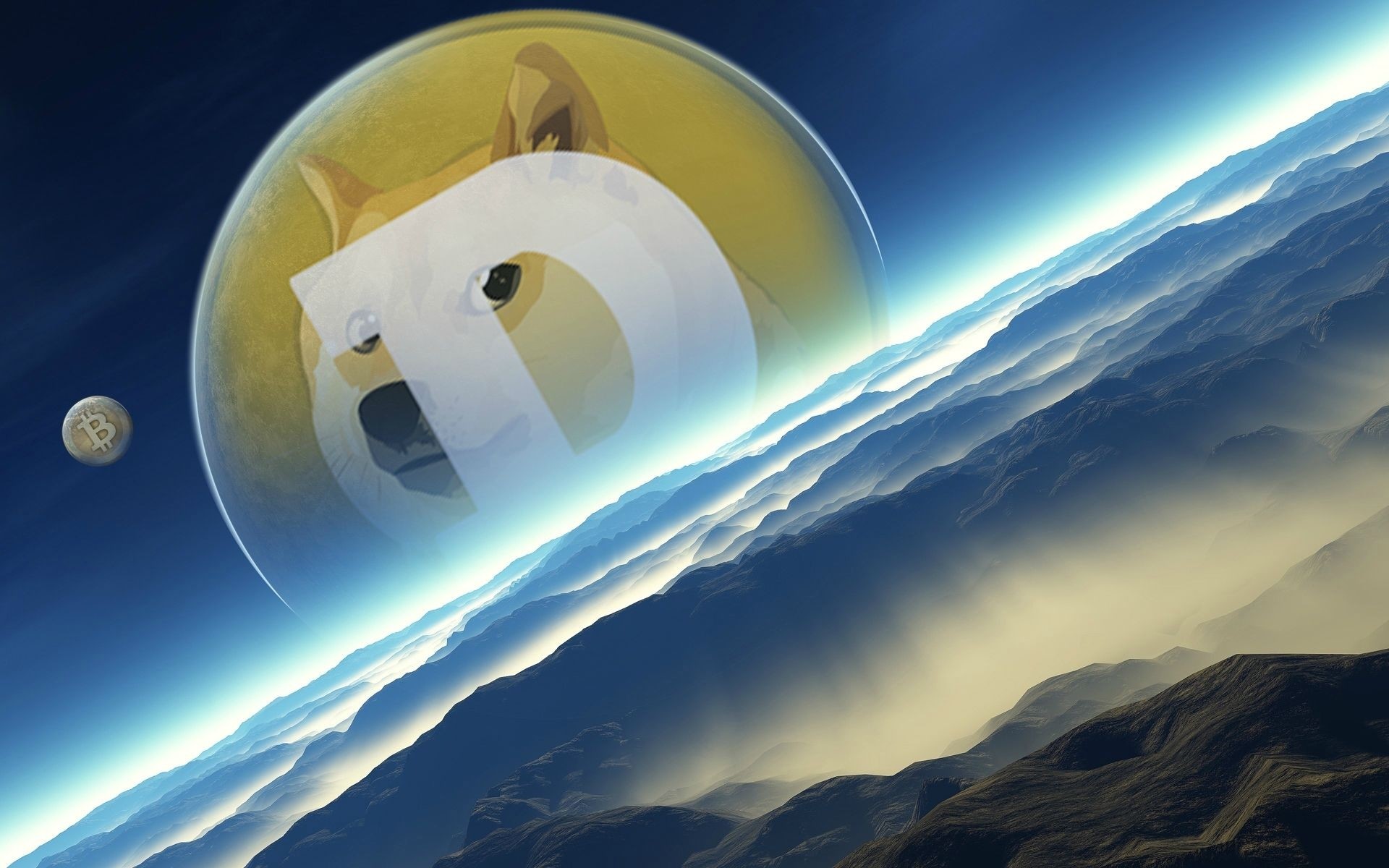 Dogecoin, Doge, Terra dallo spazio, Luna, 16:10 Full HD, sfondo widescreen
