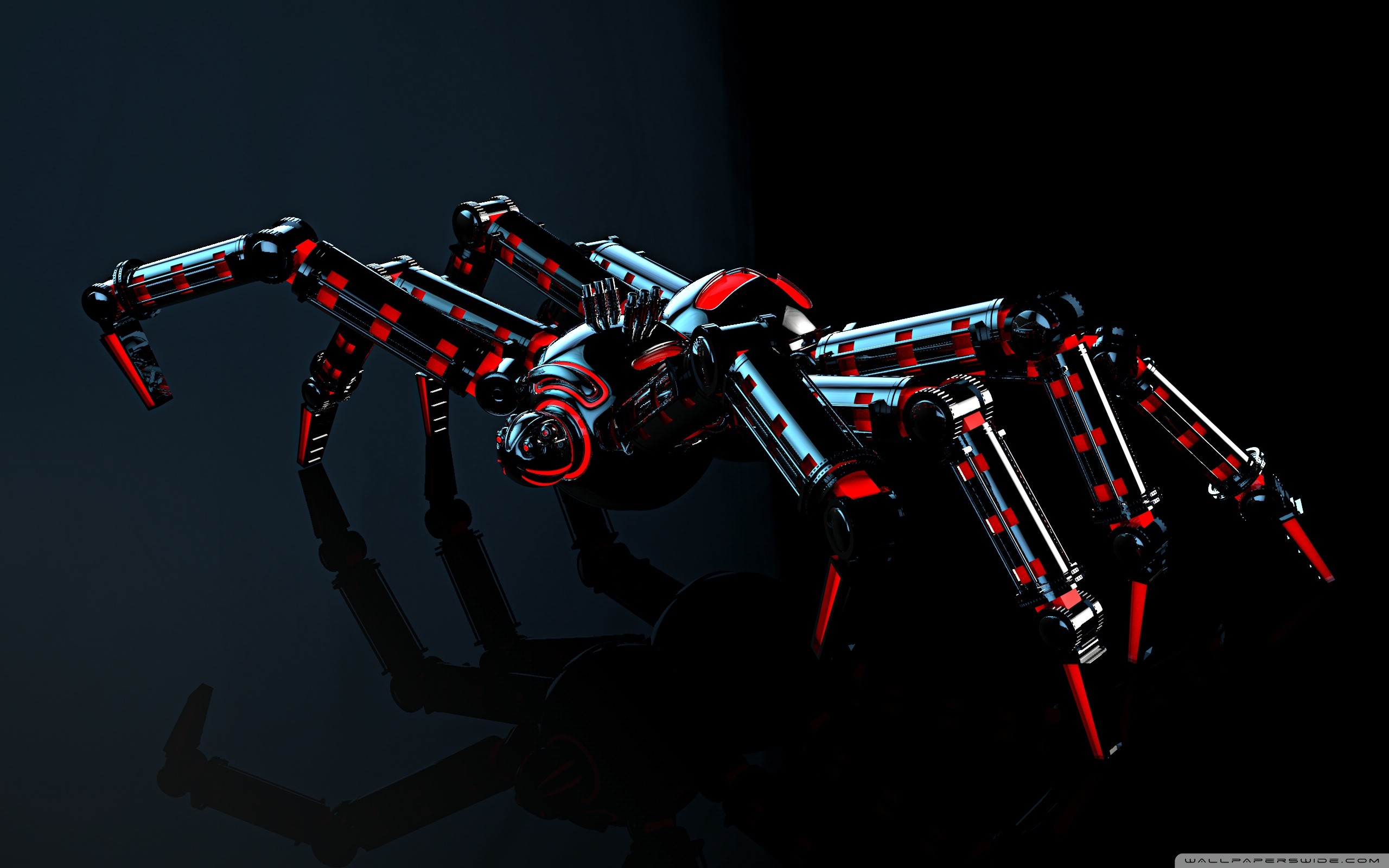 Ragno robotico, Robot, Rosso e nero, Rendering 3D, 2560x1600, sfondo MacBook Pro