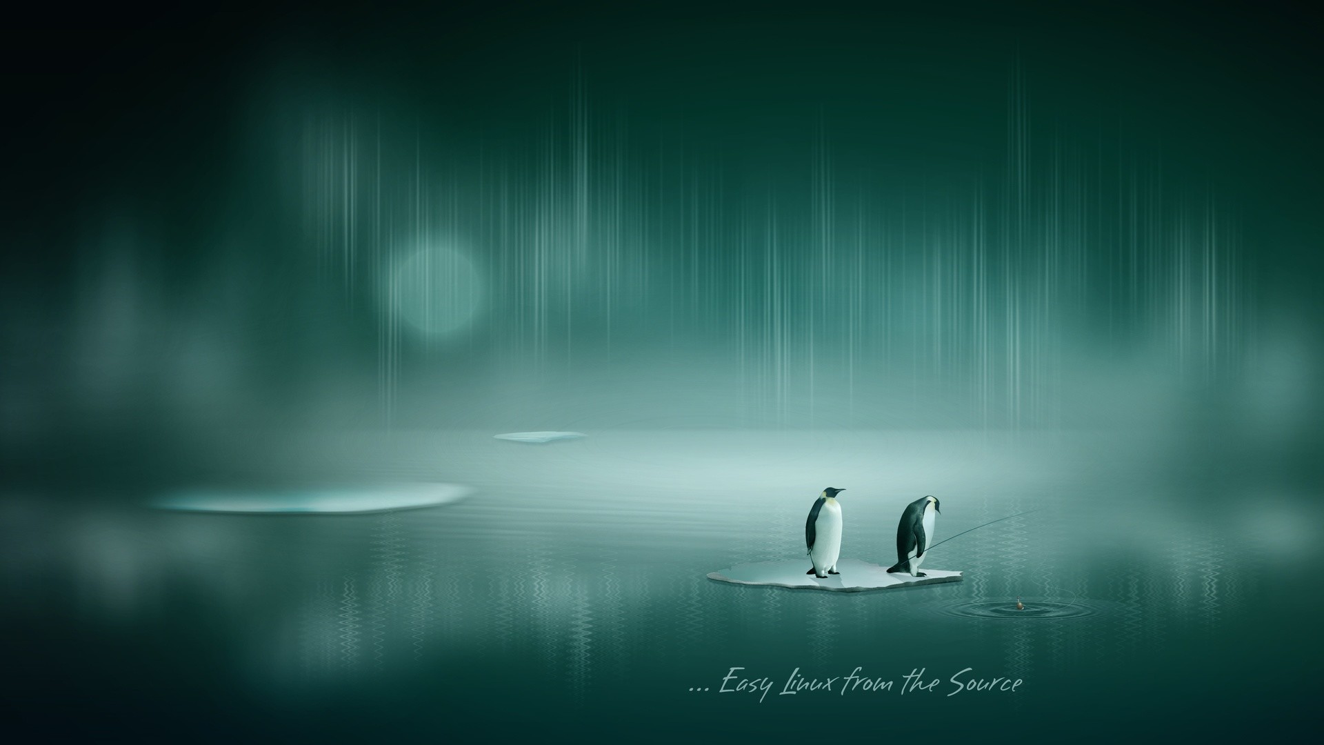 Pinguini, Linux, Ghiaccio, Verde acqua, 1920x1080, sfondo per PC