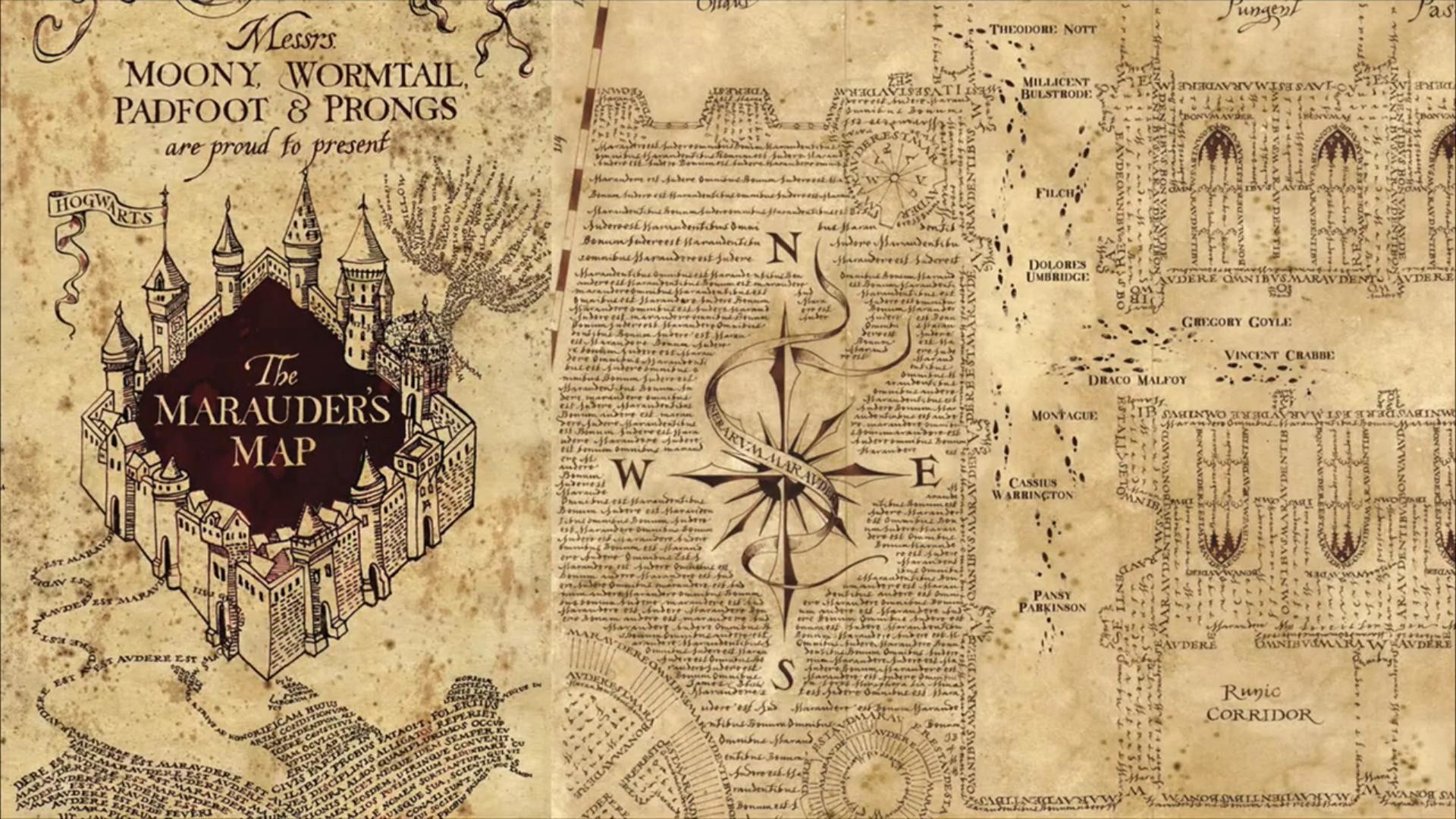 Mappa del Malandrino, Harry Potter, Hogwarts, Pergamena, 16:9 Full HD, wallpaper widescreen