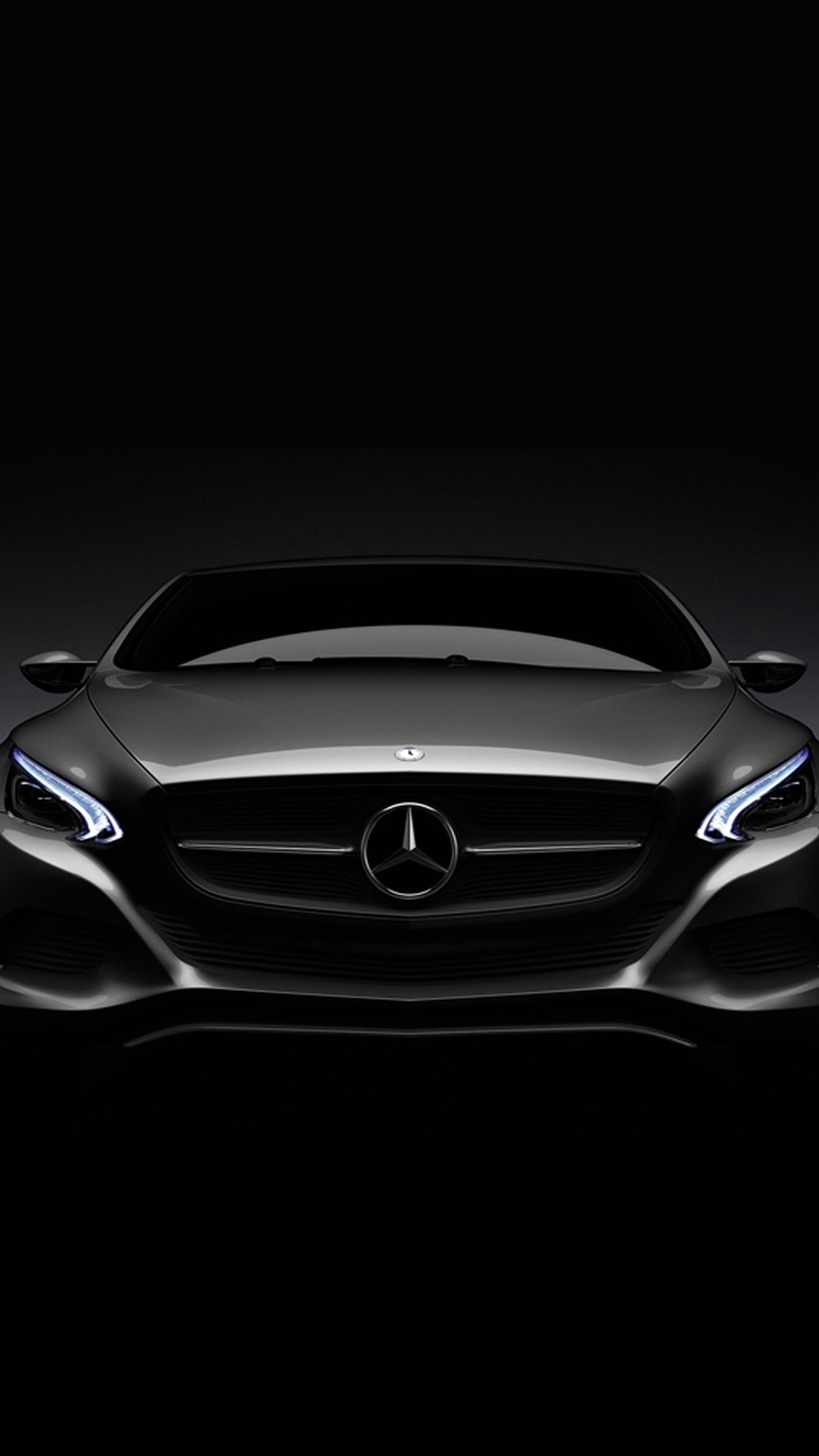 Mercedes-Benz, Calandra, Fari, Sfondo nero, QHD+, schermata di blocco del cellulare