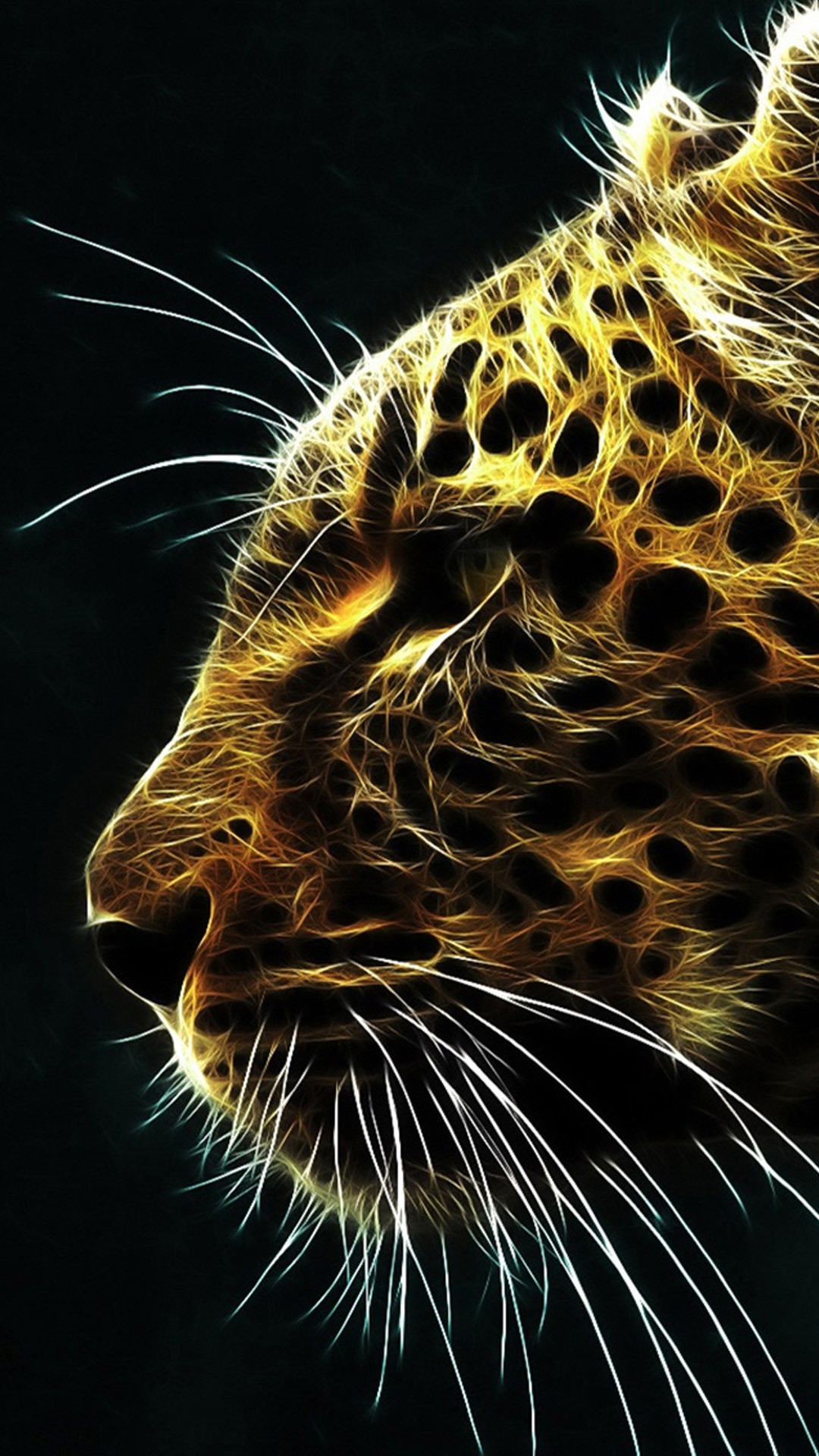 Leopardo, Arte frattale, Profilo, Sfondo nero, 1080x1920, schermata di blocco iPhone