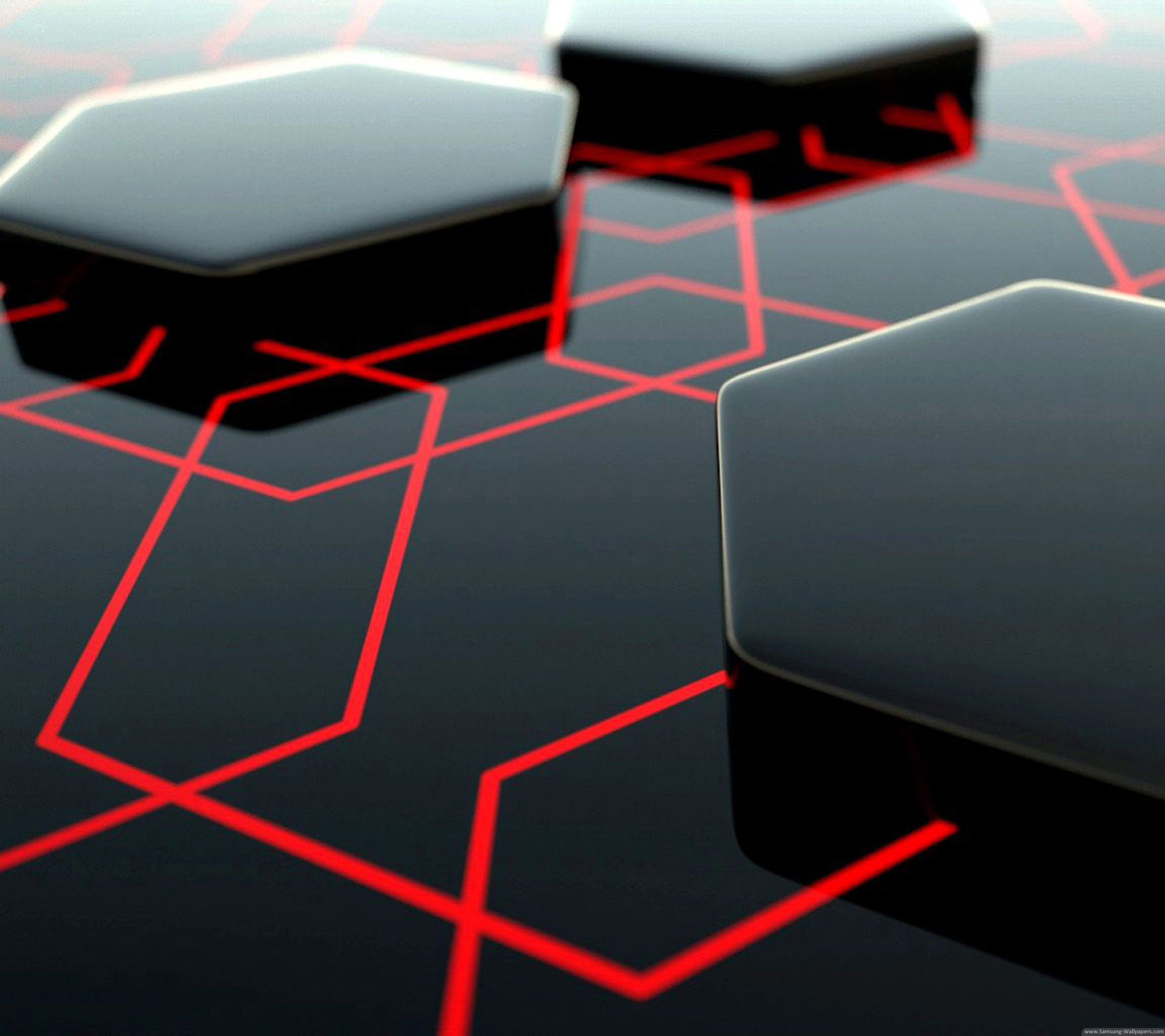 Esagoni, Linee rosse, 3D, Nero, sfondo Android