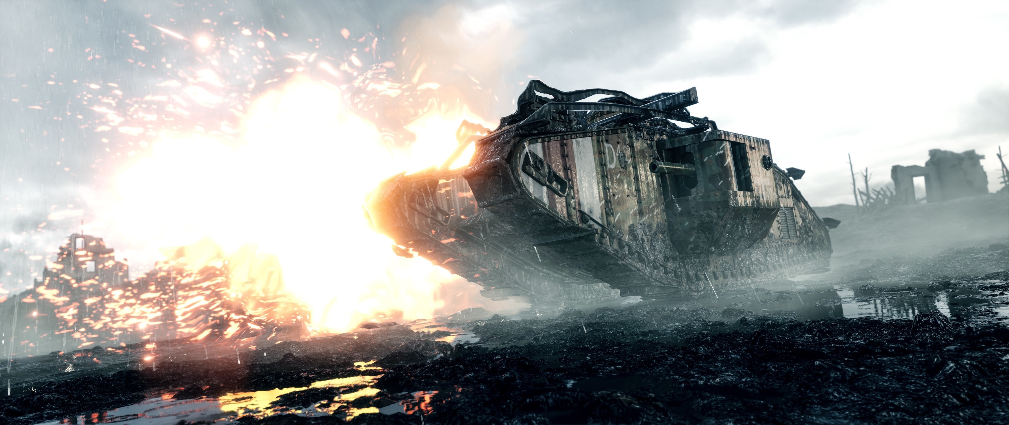 Battlefield 1, Carro armato Mark V, Esplosione, 2K, sfondo per PC