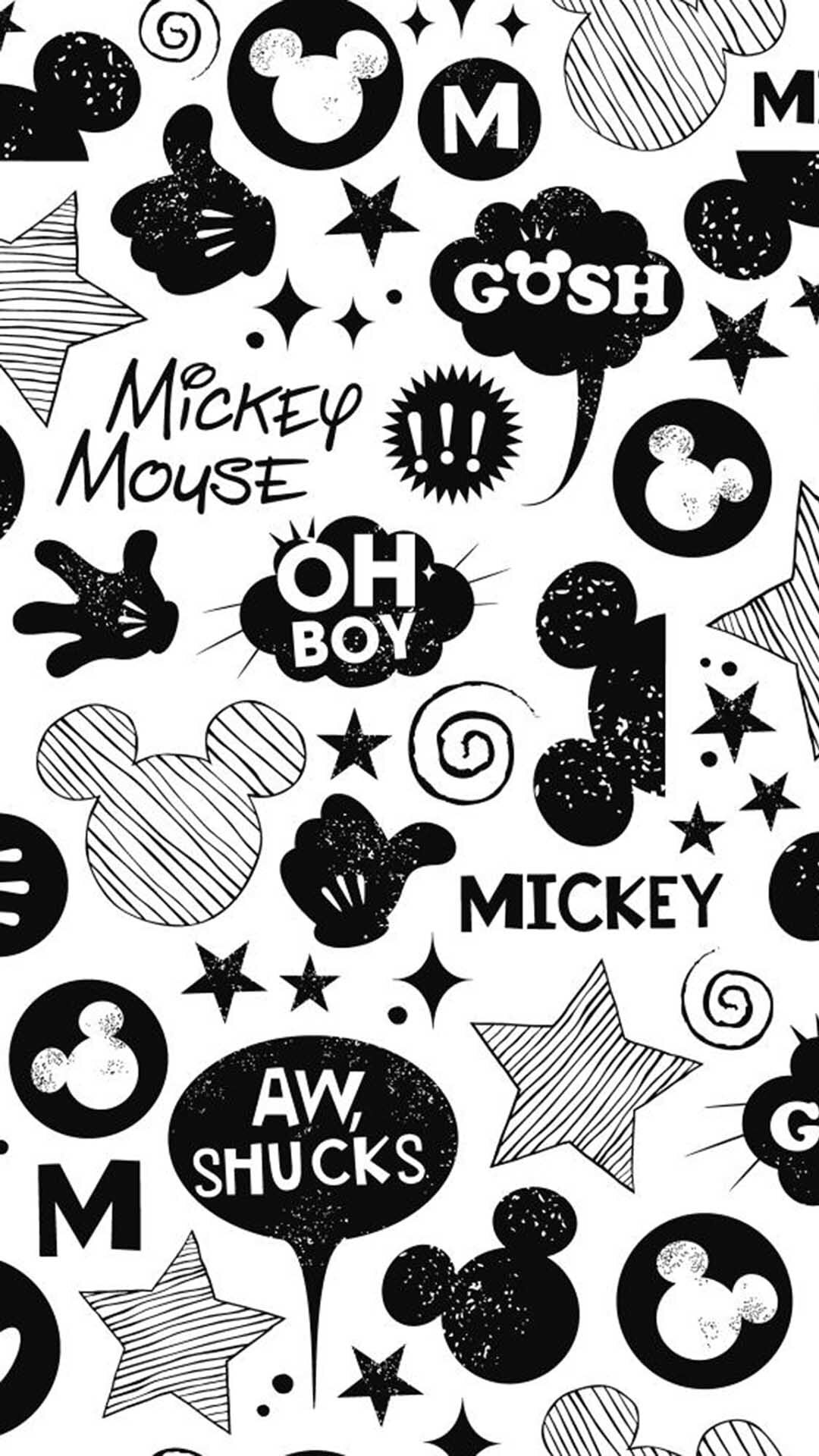 Topolino, Mickey Mouse, Fumetto, Bianco e nero, Motivo, Full HD, wallpaper per smartphone