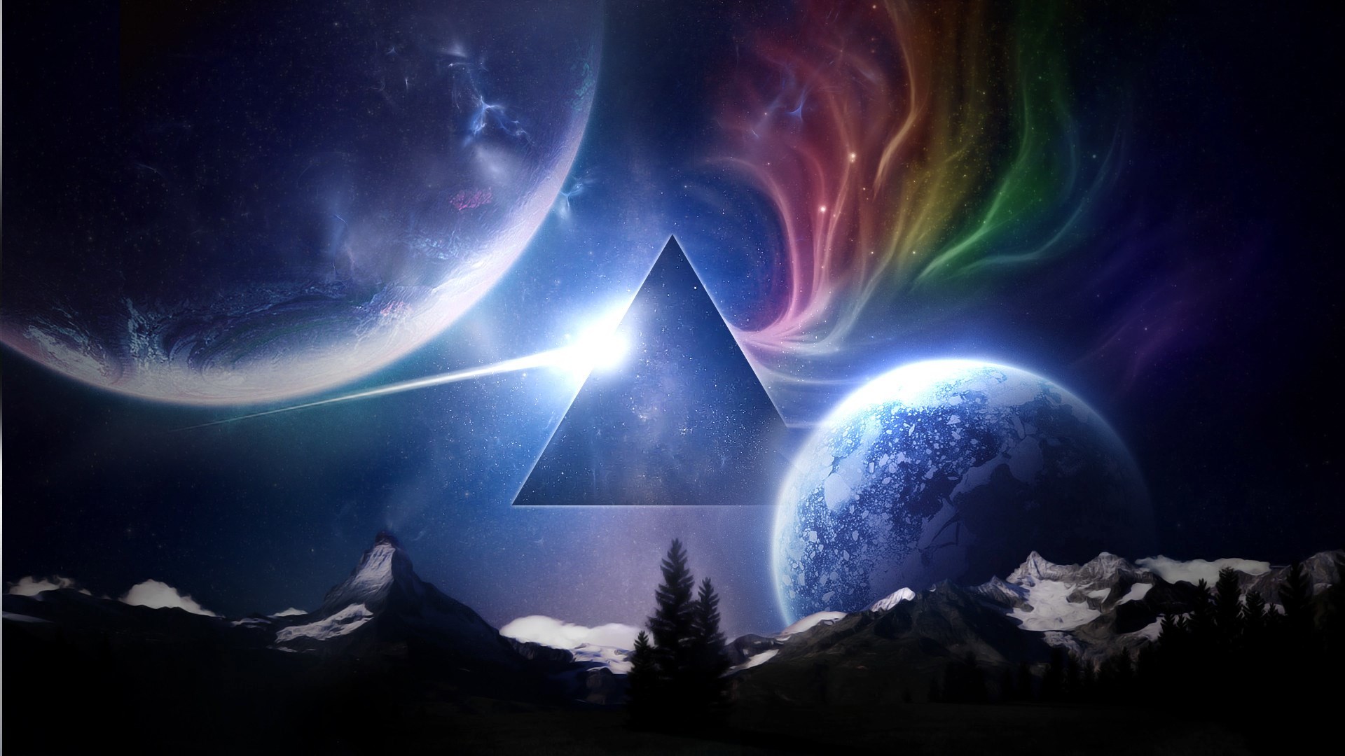 Pink Floyd, Prisma, Pianeti, Aurora, Spazio, Full HD, sfondo per PC e portatile