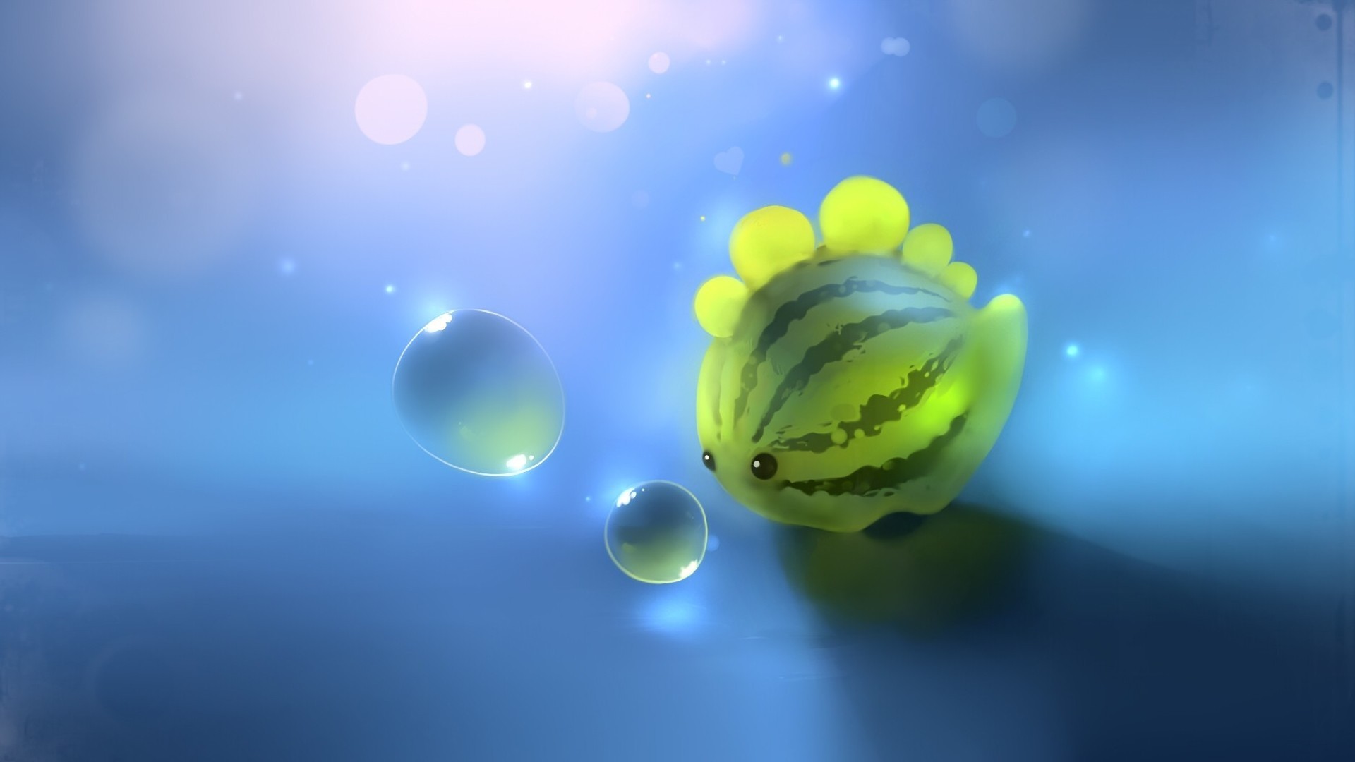 Pesce, Anguria, Bolle, Illustrazione, Azzurro, 1920x1080, immagine di sfondo