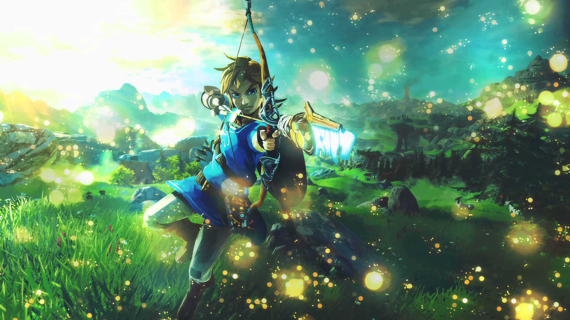 Link, The Legend of Zelda: Breath of the Wild, Arco, Lucciole, Full HD, wallpaper per PC