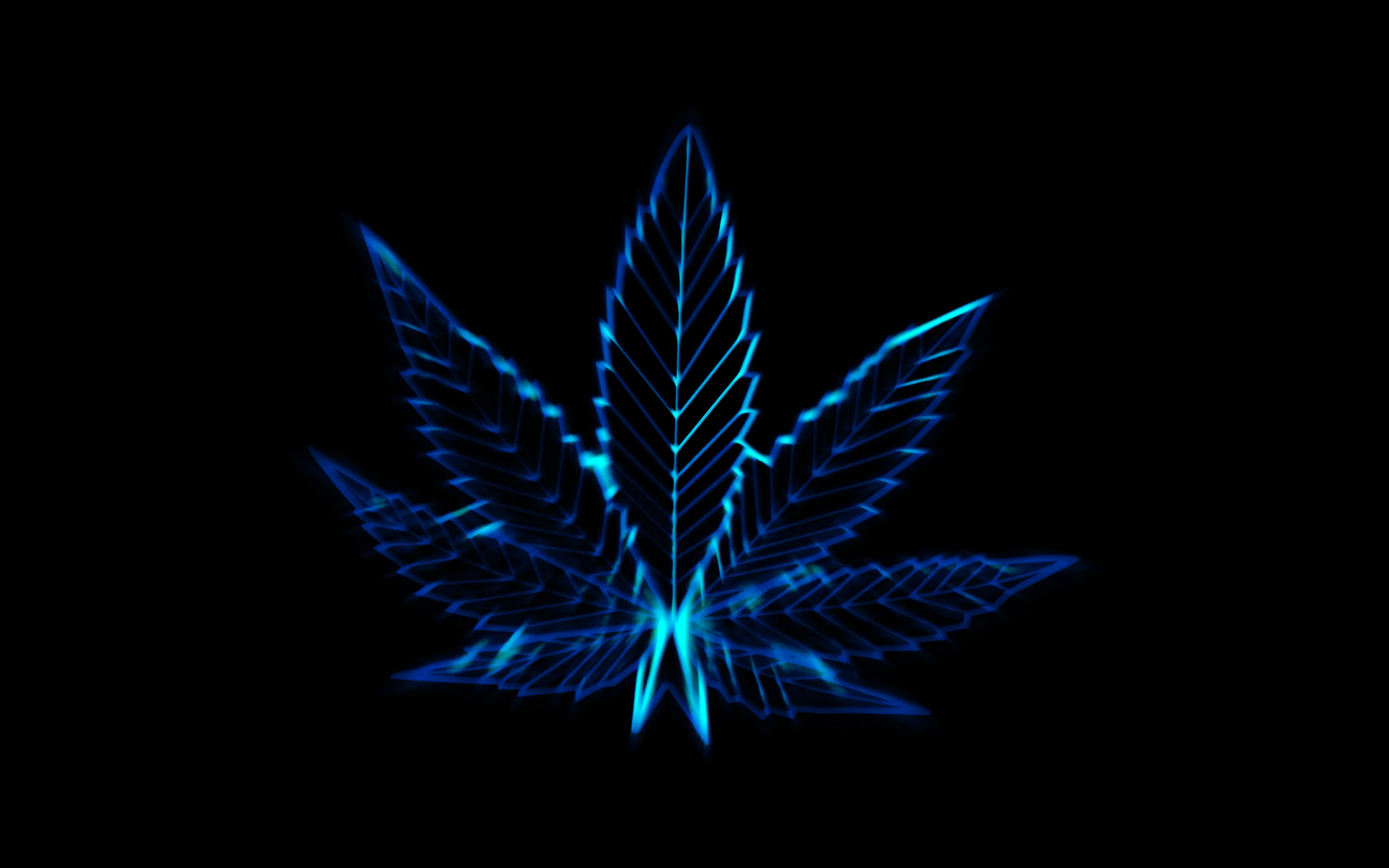 Foglia di cannabis, Neon, Azzurro, Sfondo nero, Full HD, wallpaper per computer
