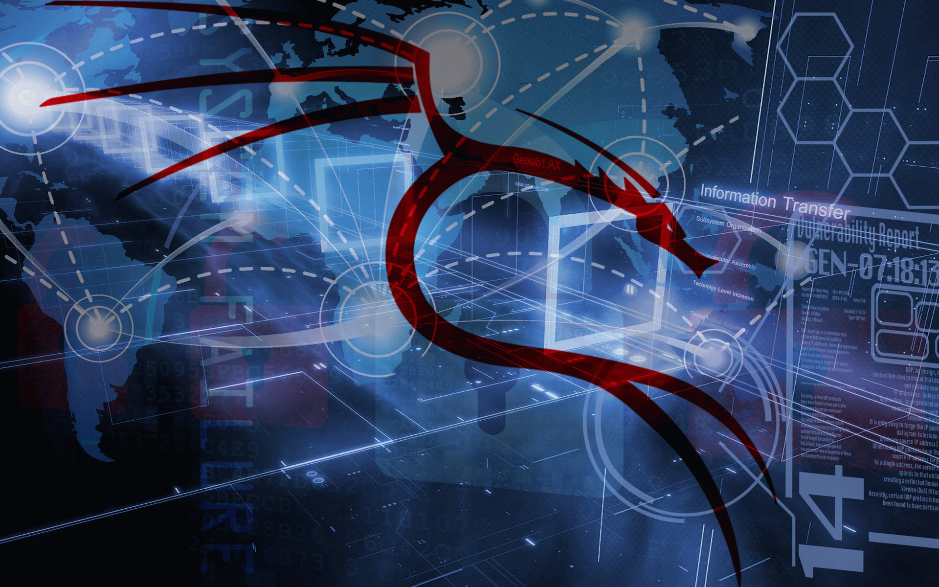Kali Linux, Logo del drago, Rete, Blu, Rosso, 1920x1200, sfondo per PC