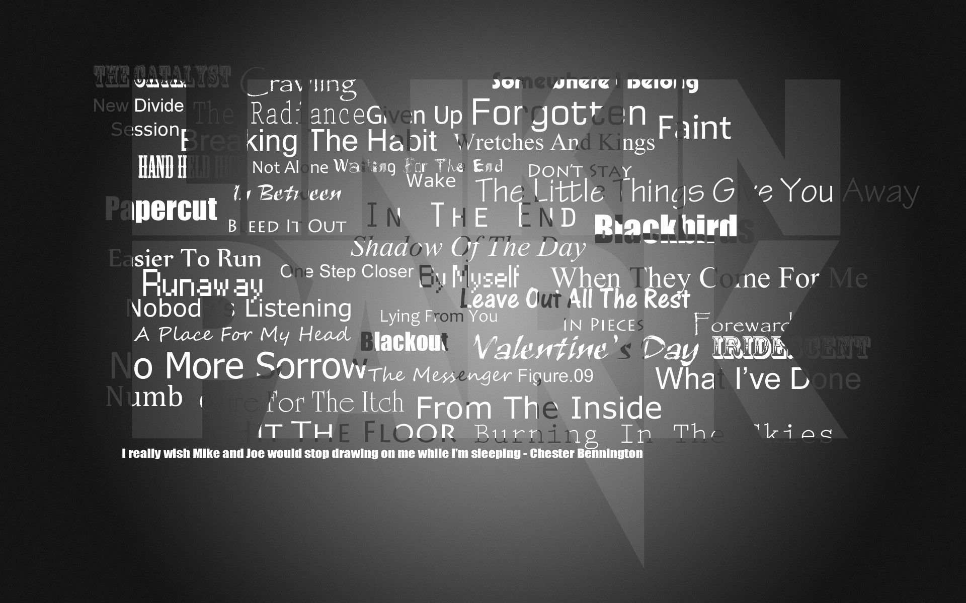 Linkin Park, Titoli delle canzoni, Tipografia, Bianco e nero, 1920x1200, immagine di sfondo