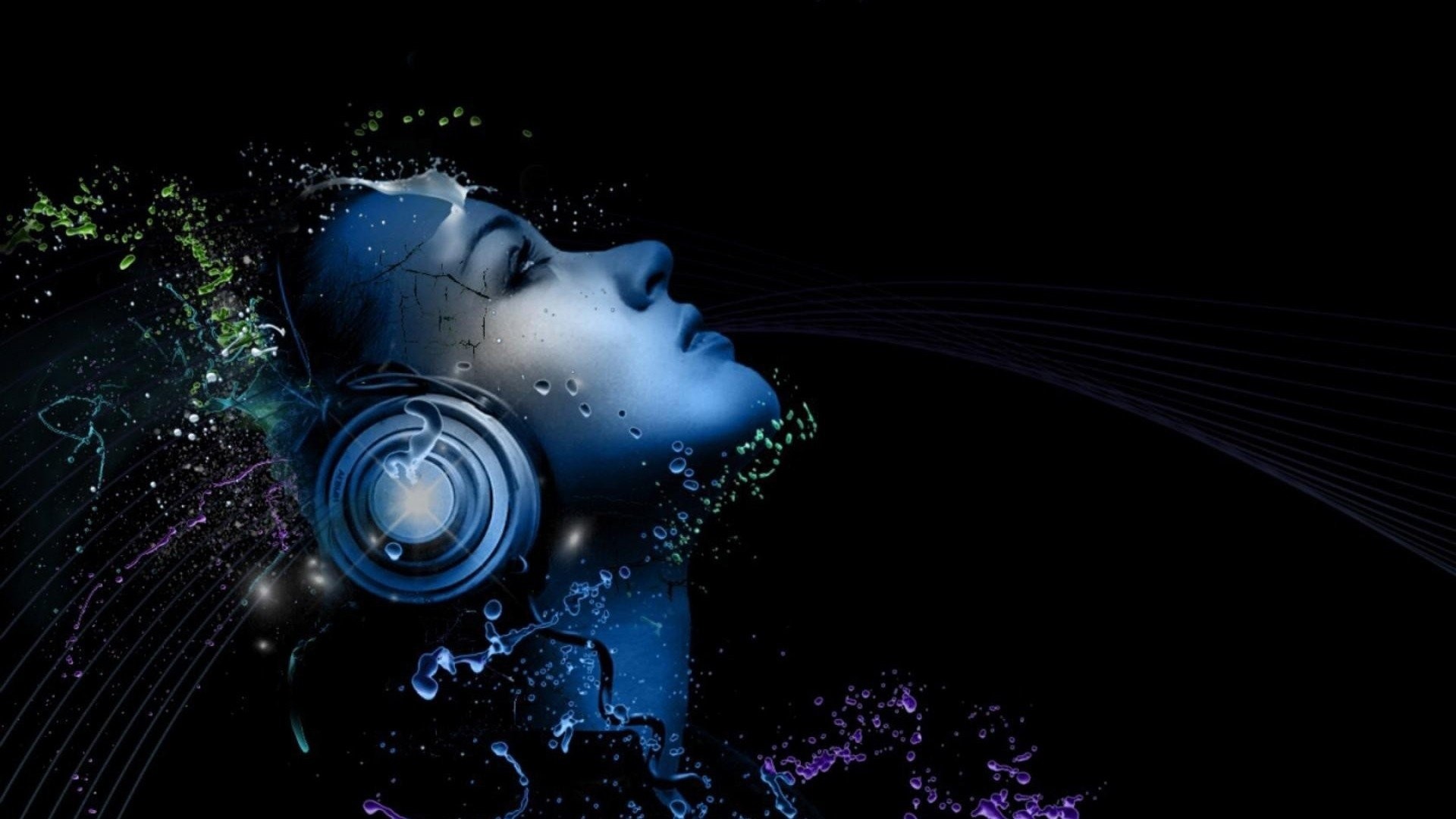 Cuffie, Volto, Arte digitale, Blu, Full HD, sfondo desktop