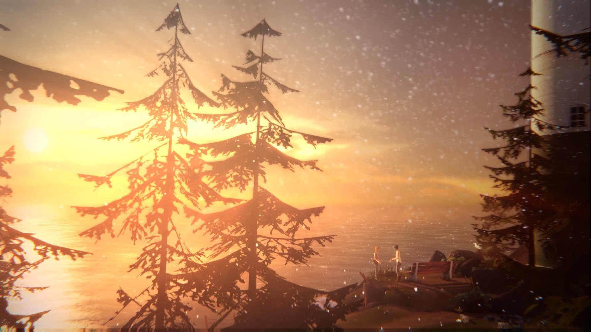 Life is Strange, Tramonto, Pini, Faro, Full HD, wallpaper desktop