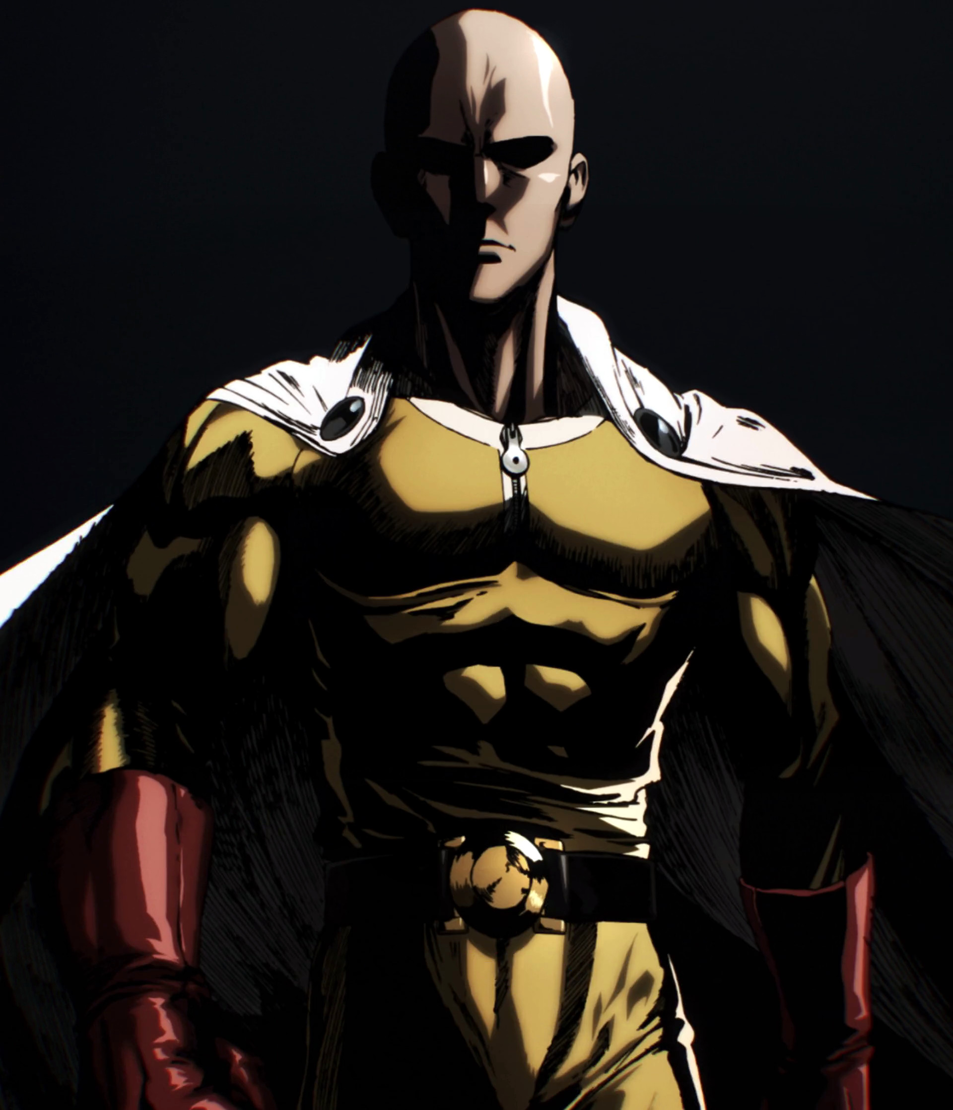 Saitama, One Punch Man, Muscoli, Sfondo nero, QHD+, schermata di blocco iPad