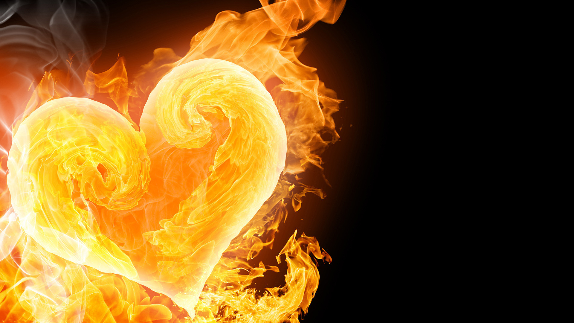 Cuore di fuoco, Fiamme, Sfondo nero, 1920x1080, wallpaper desktop