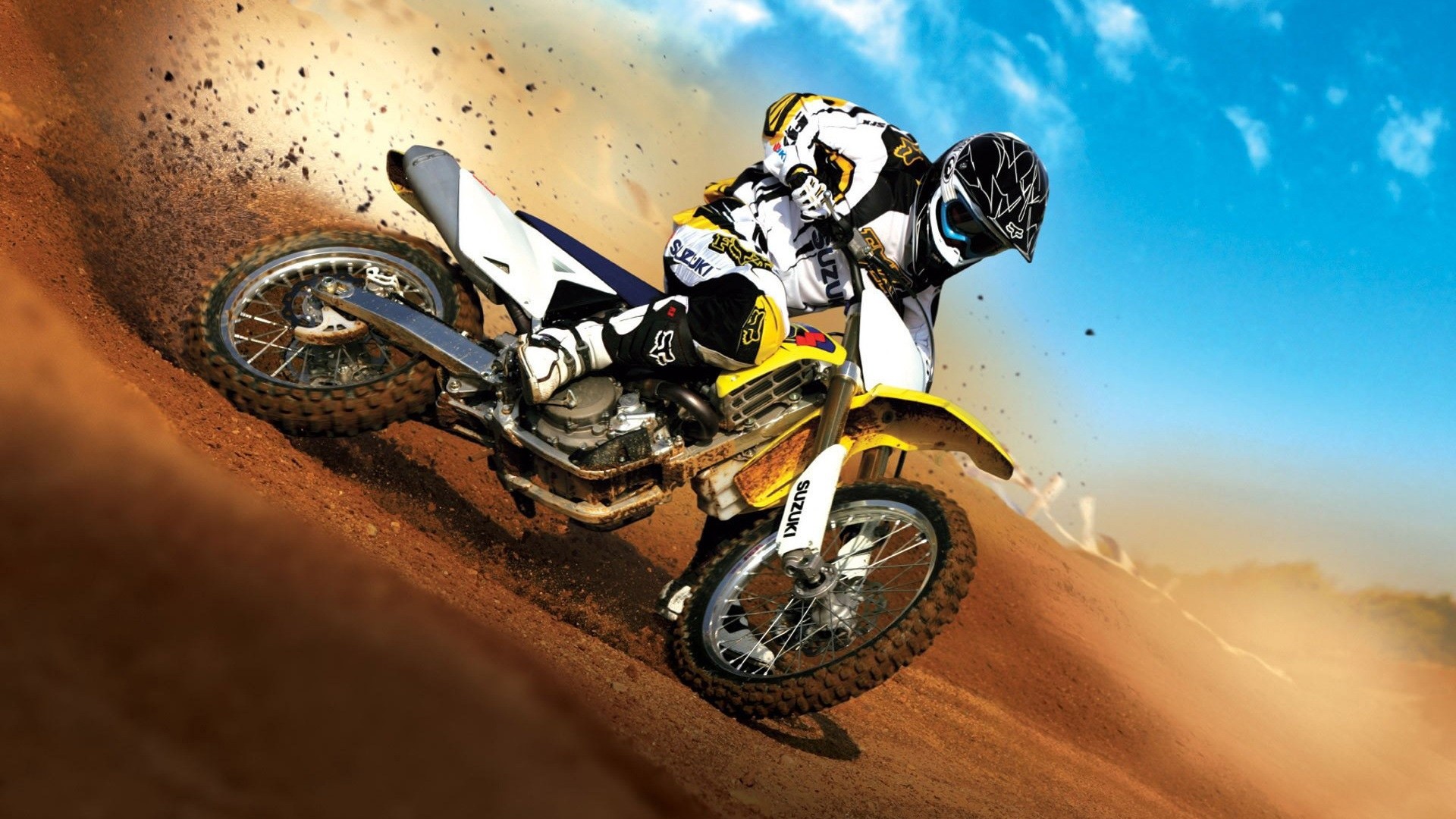 Suzuki RM-Z, Motocross, Pilota, Terra, Cielo azzurro, Full HD, sfondo desktop